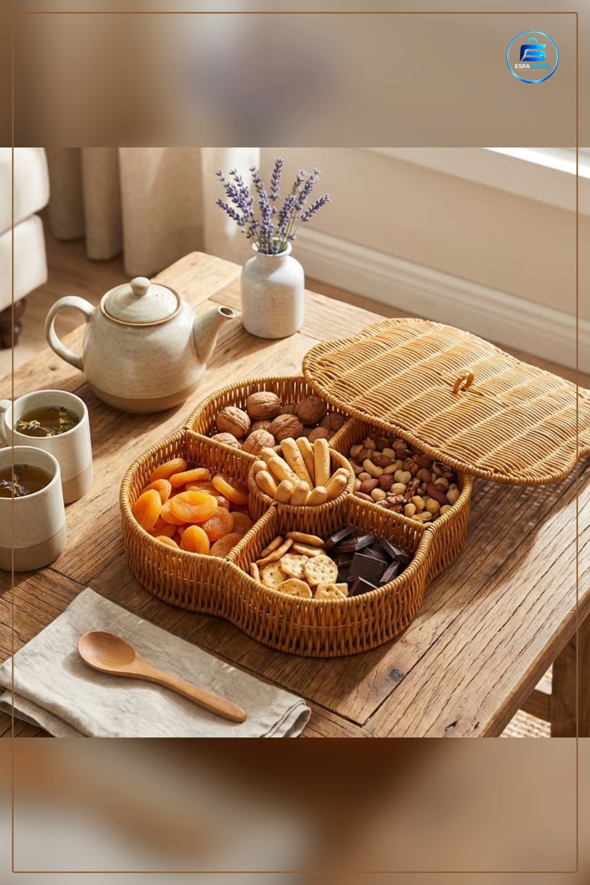 Kapaklı Bölmeli Plastik Rattan Organizer Kutu Hasır Desenli Çok Amaçlı Saklama ve Sunum Sepeti