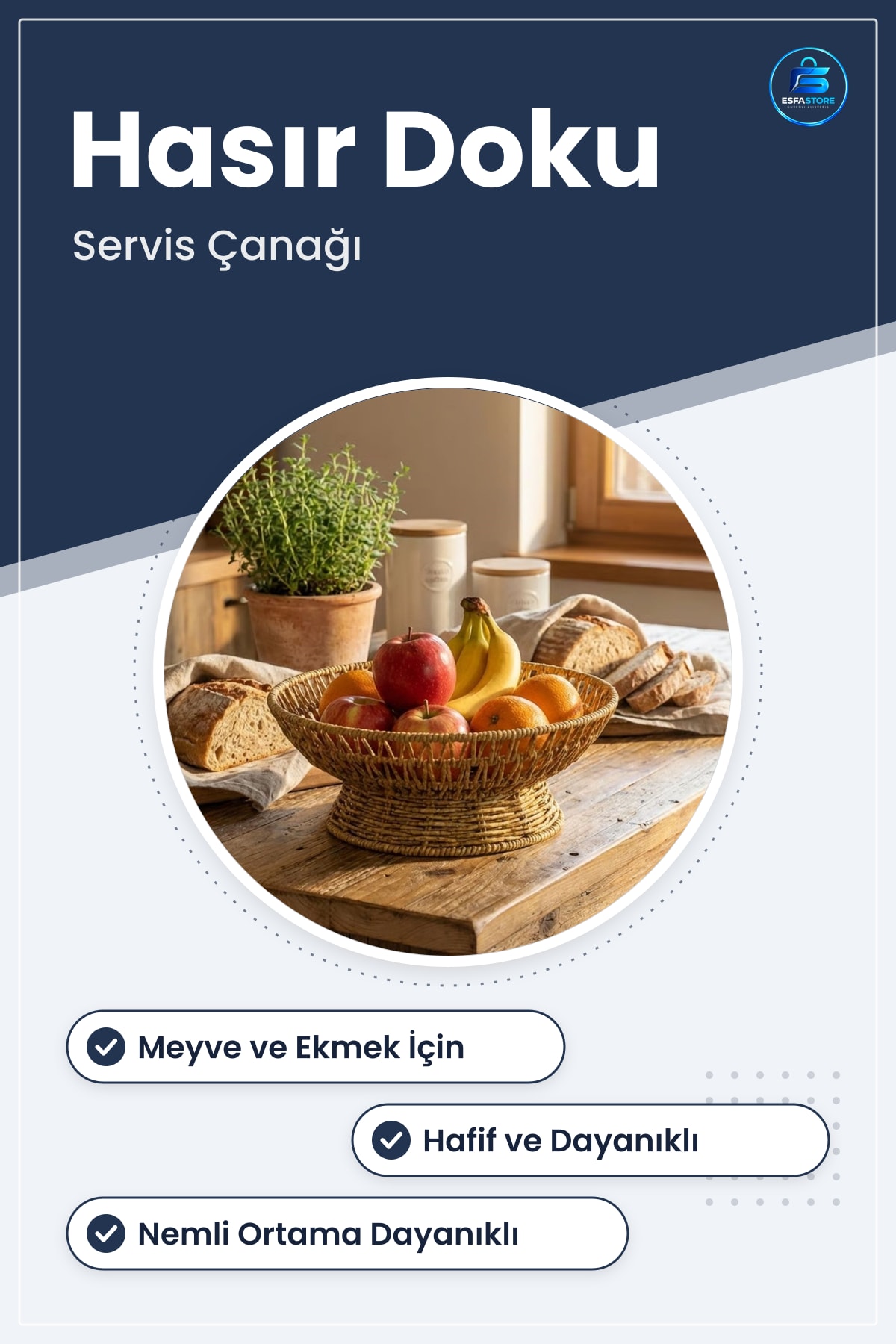 Plastik Rattan Servis Çanağı Doğal Hasır Görünümlü Dekoratif Meyve Ekmek ve Sunum Kasesi Pratik