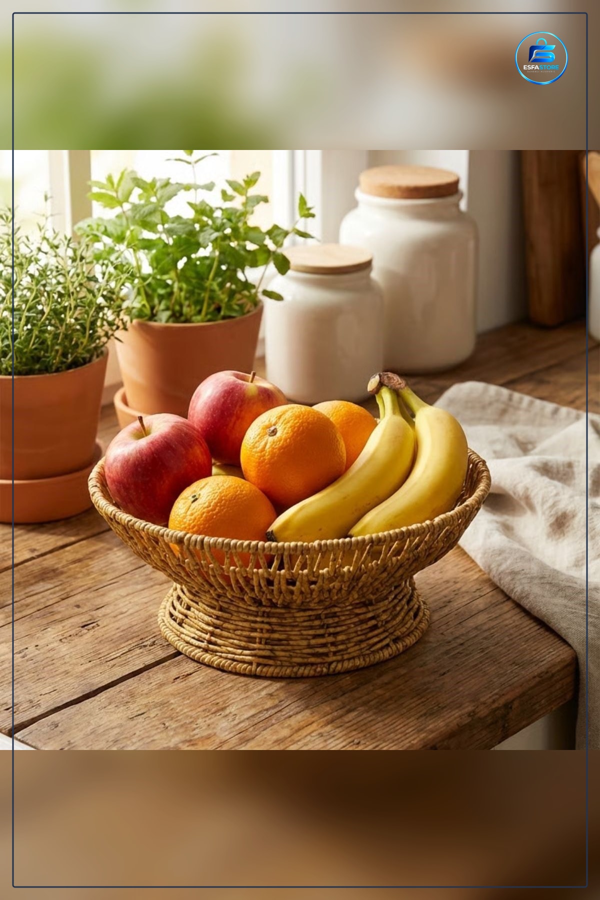 Plastik Rattan Servis Çanağı Doğal Hasır Görünümlü Dekoratif Meyve Ekmek Sunum Kasesi Hafif