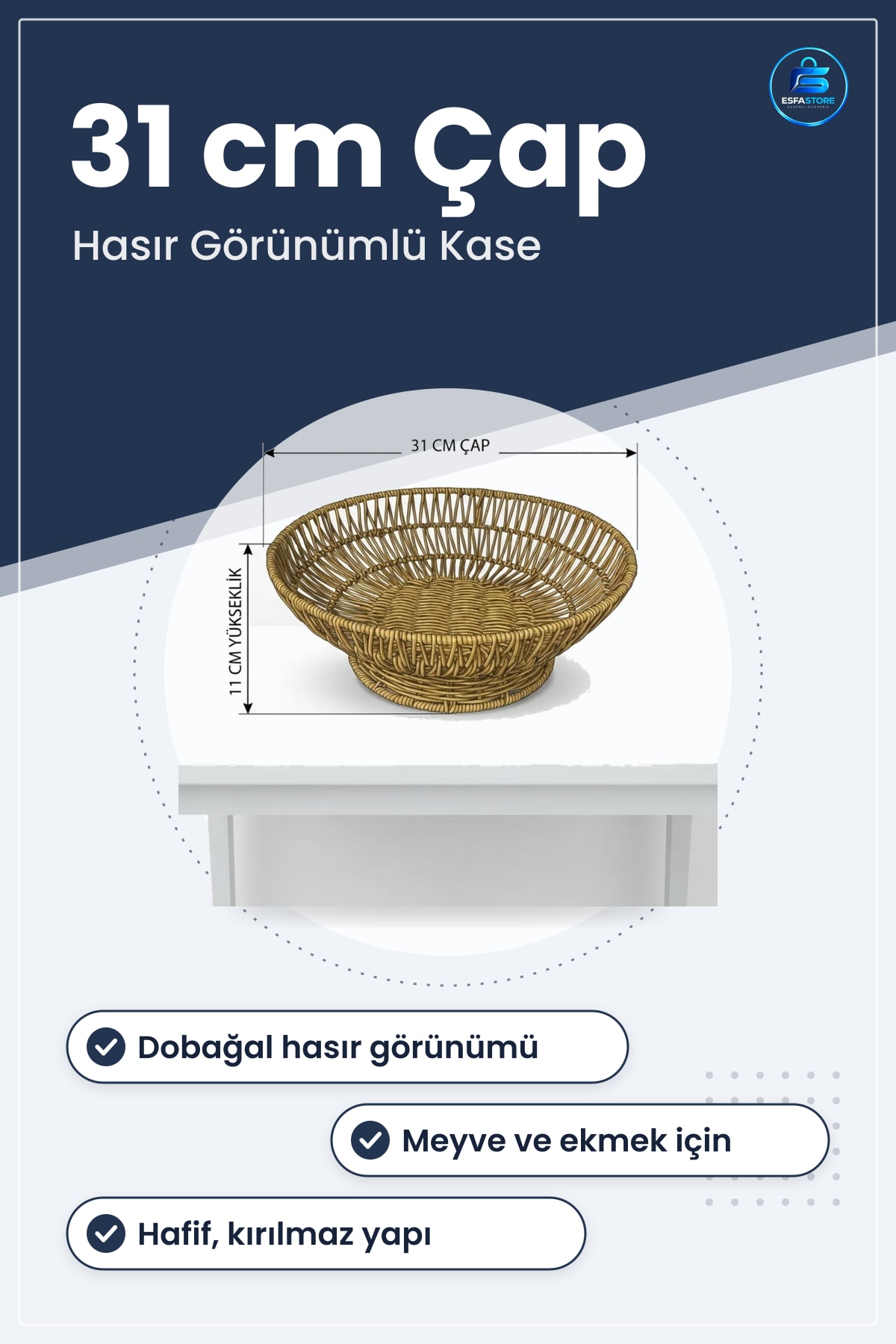 Plastik Rattan Servis Çanağı Doğal Hasır Görünümlü Dekoratif Meyve Ekmek ve Sunum Kasesi Pratik