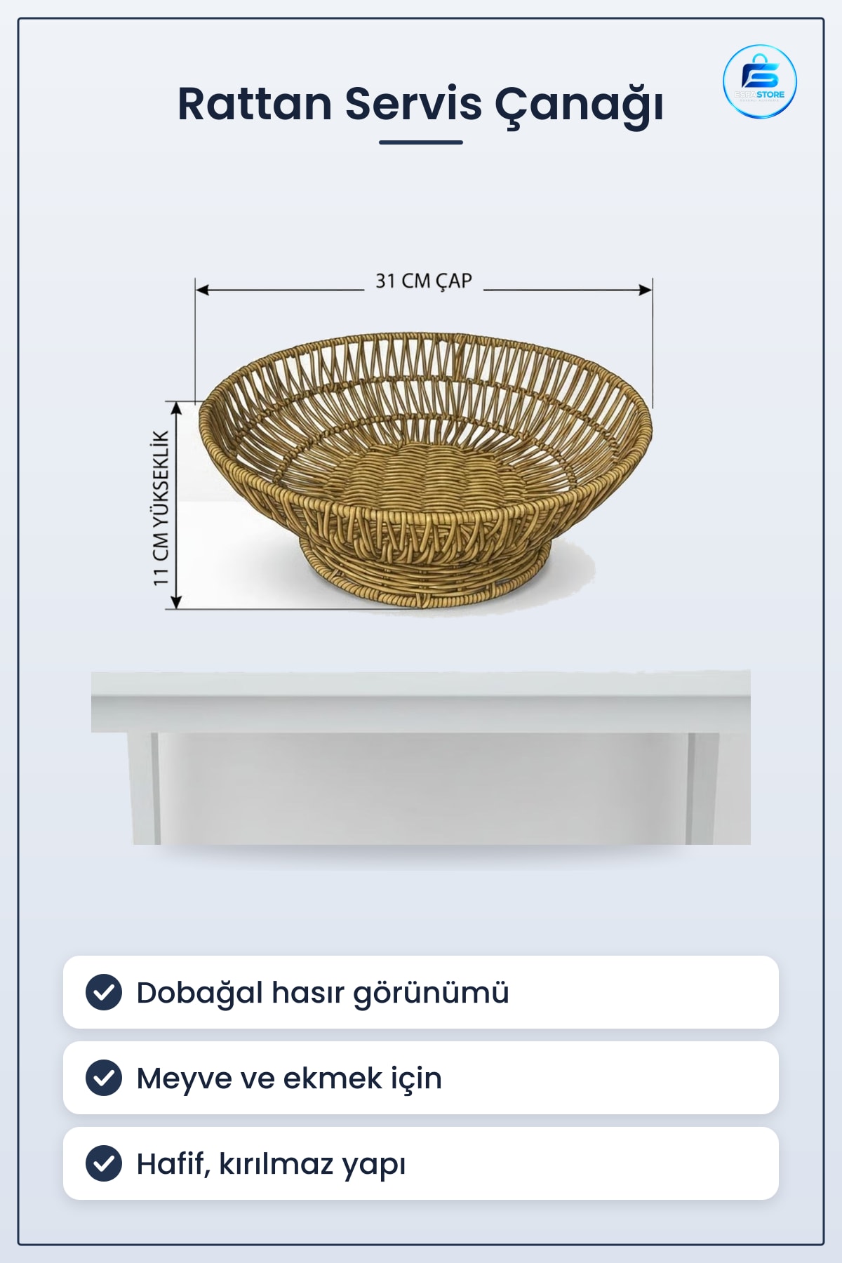Plastik Rattan Servis Çanağı Doğal Hasır Görünümlü Dekoratif Meyve Ekmek ve Sunum Kasesi Pratik