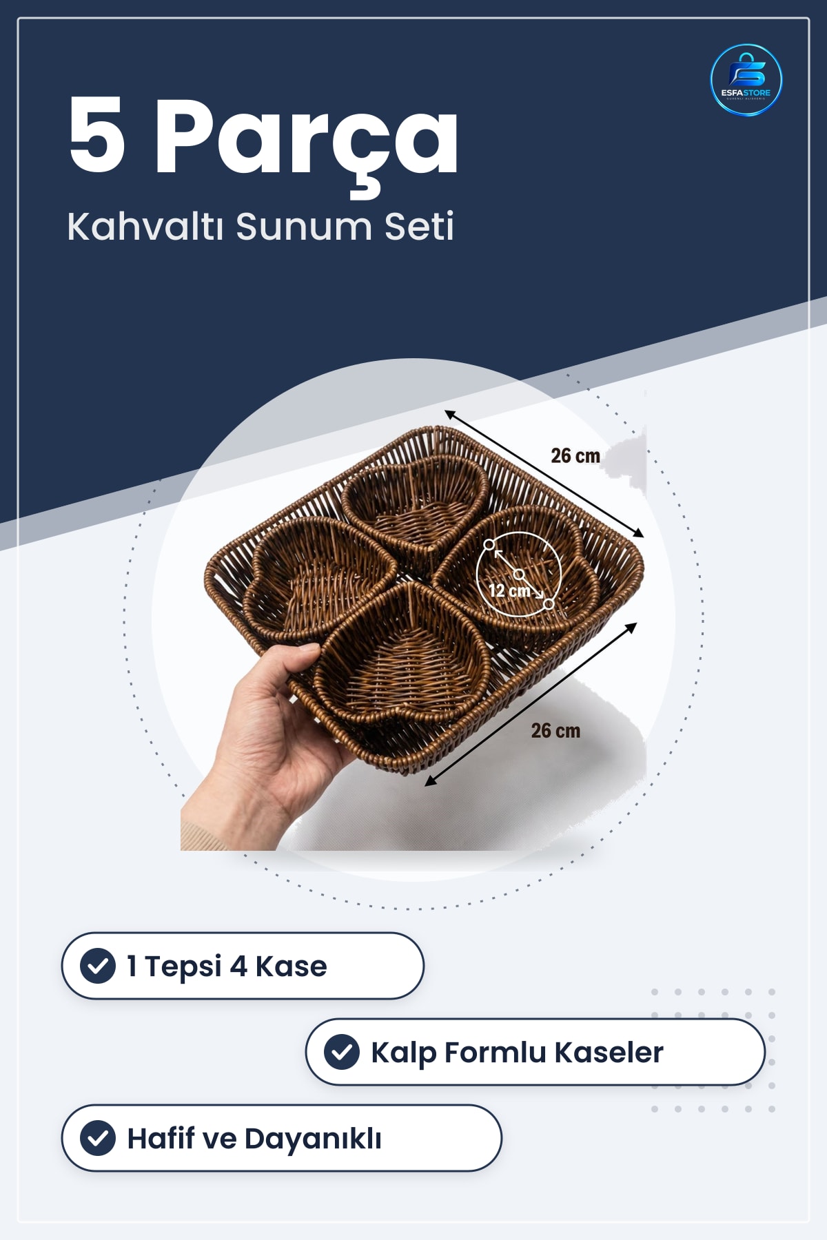 Plastik Rattan Bölmeli Kahvaltı Sunum Seti Çerezlik Meyvelik Hasır Görünümlü Tepsi Dayanıklı
