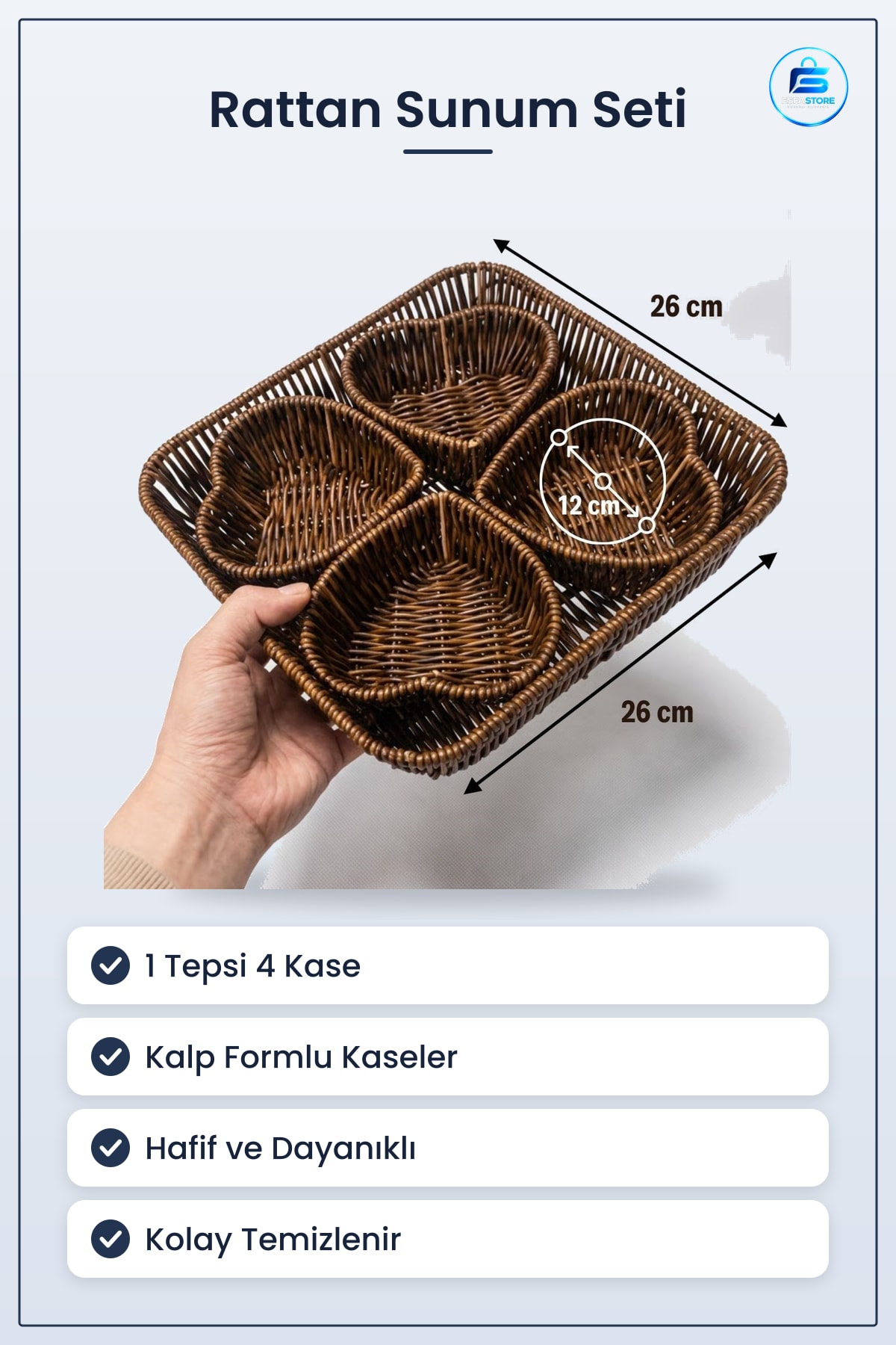 Plastik Rattan Bölmeli Kahvaltı Sunum Seti Çerezlik Meyvelik Hasır Görünümlü Tepsi Dayanıklı