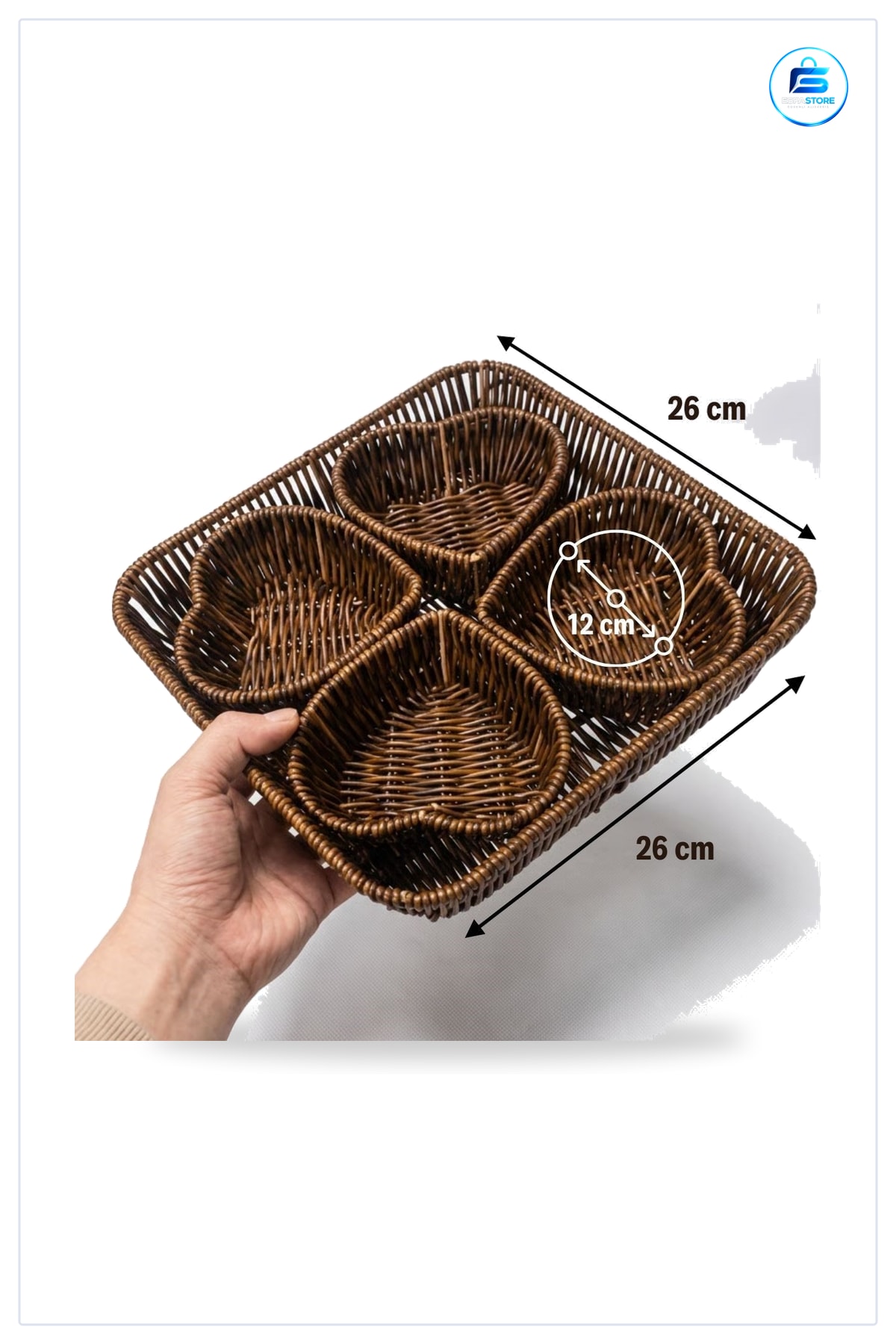 Plastik Rattan Bölmeli Kahvaltı Sunum Seti Çerezlik Meyvelik Hasır Görünümlü Tepsi Dayanıklı