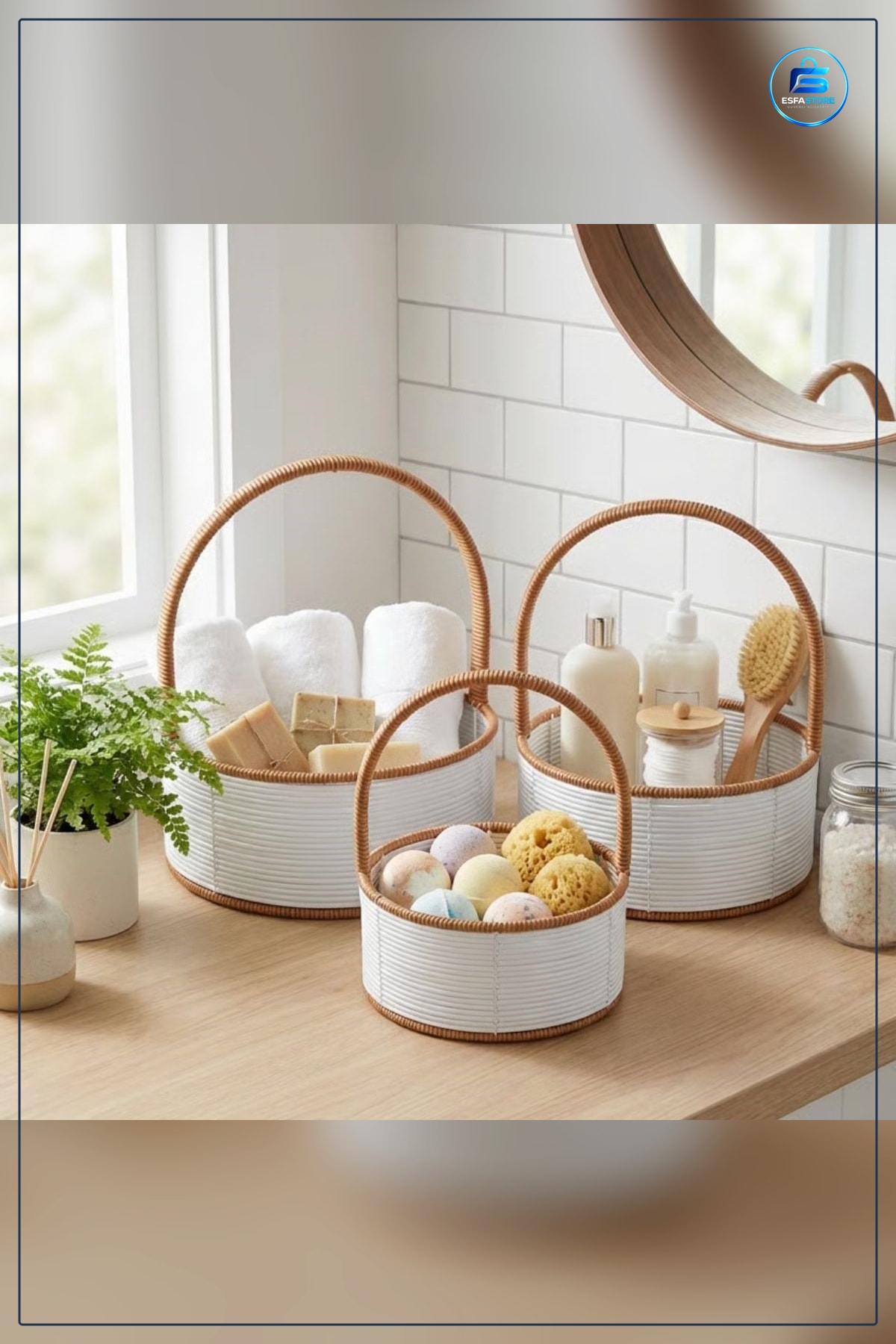 İç İçe Geçebilen Plastik Rattan Sepet Seti Saplı Çok Amaçlı Düzenleyici Mutfak Banyo Organizer
