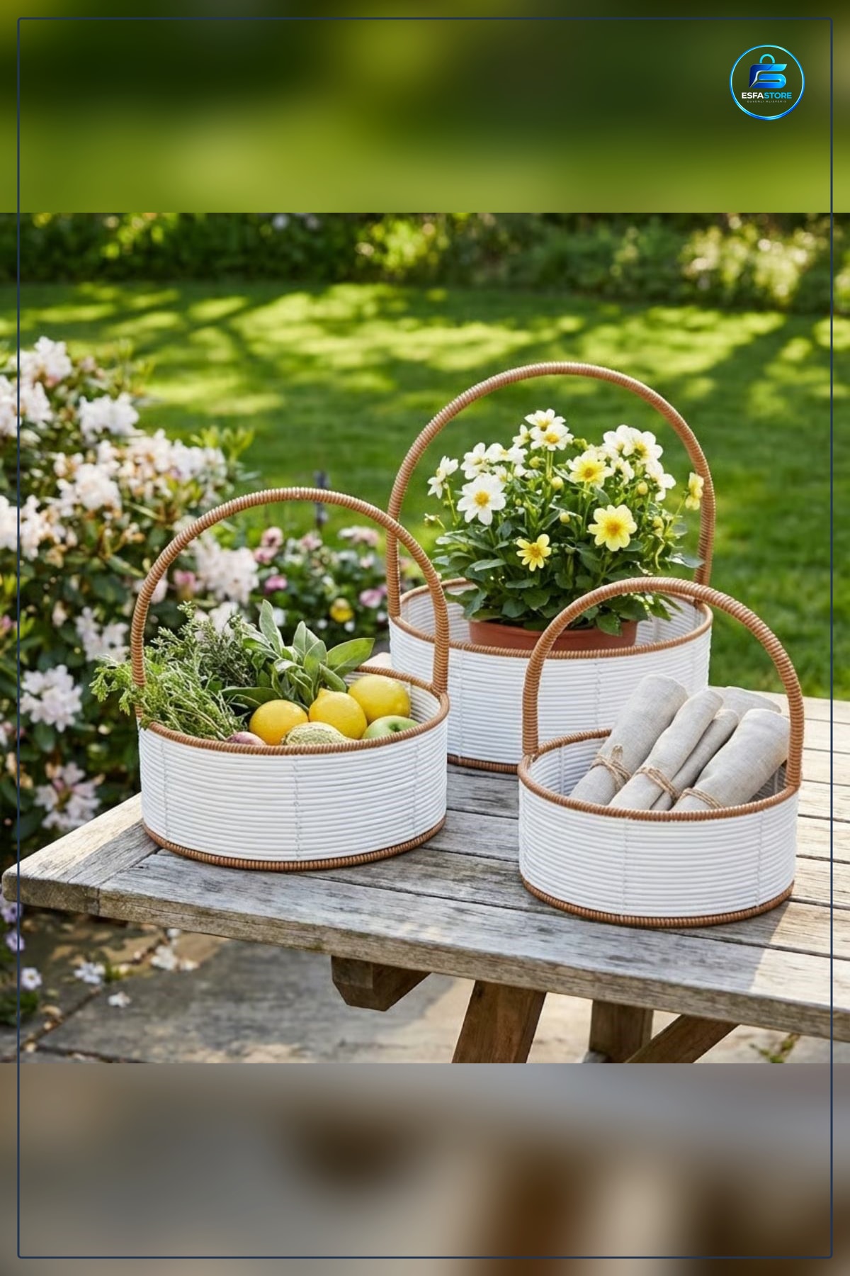 İç İçe Geçebilen Plastik Rattan Sepet Seti Saplı Çok Amaçlı Düzenleyici Mutfak Banyo Organizer