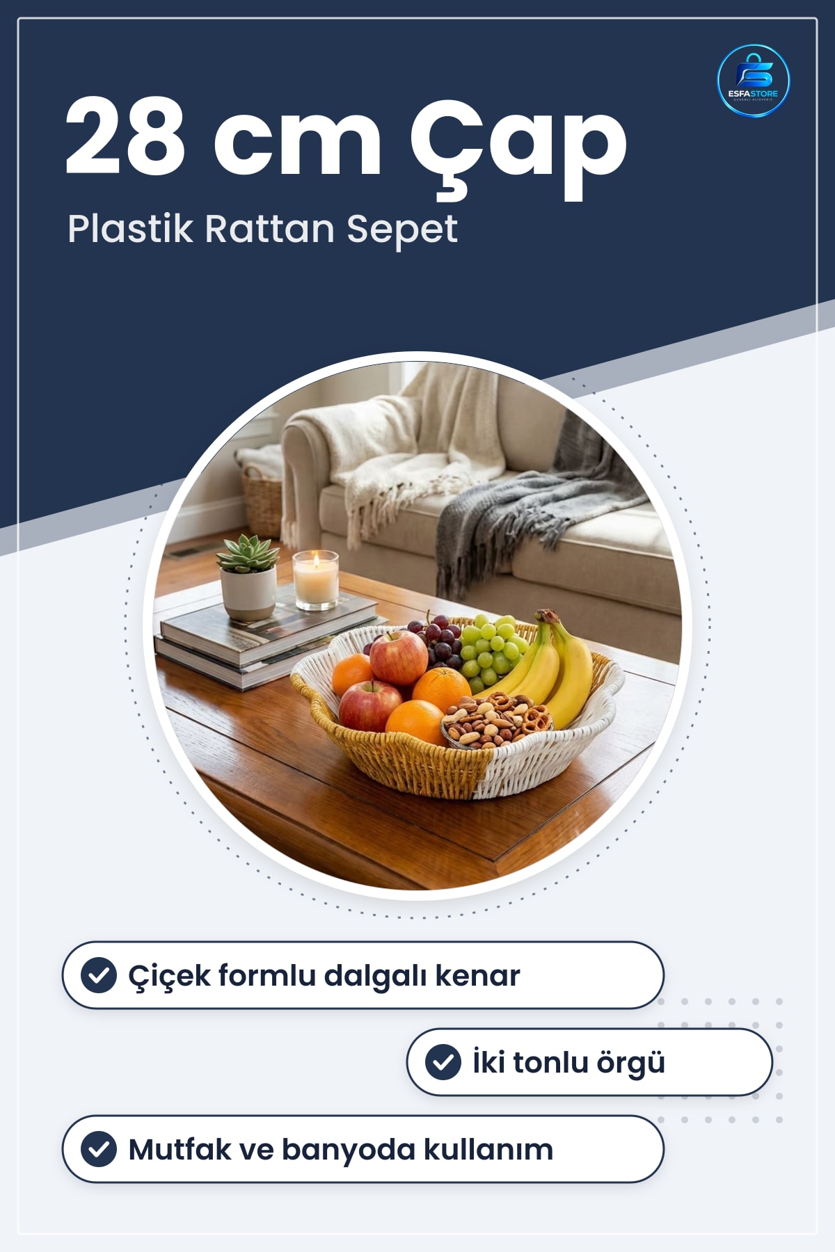 Çiçek Model Plastik Rattan Ekmek ve Meyve Sepeti Mutfak Banyo Düzenleyici Yıkanabilir Organizer