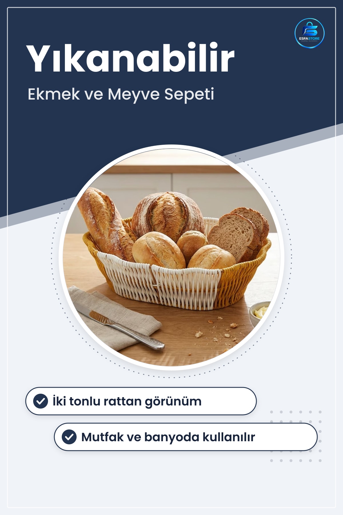 Oval Plastik Rattan Ekmek ve Meyve Sepeti Banyo Mutfak Düzenleyici Yıkanabilir Tezgâh Üstü Organizer