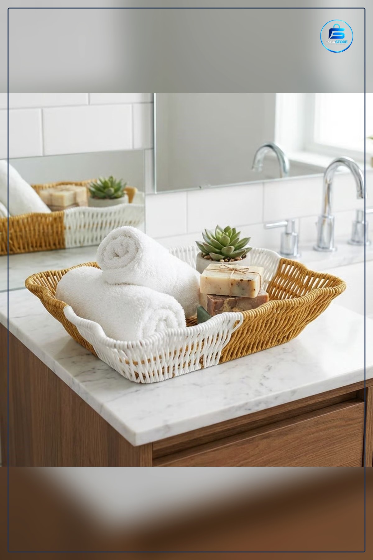 Plastik Rattan Ekmek ve Meyve Sepeti Dikdörtgen Hasır Görünümlü Pratik Mutfak Banyo Düzenleyici