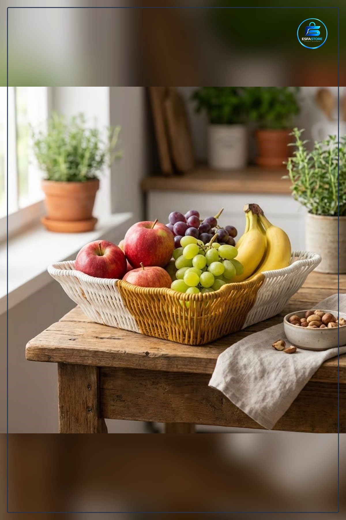 Kare Dalgalı Plastik Rattan Ekmek Meyve Sepeti Banyo Mutfak Düzenleyici Yıkanabilir Organizer