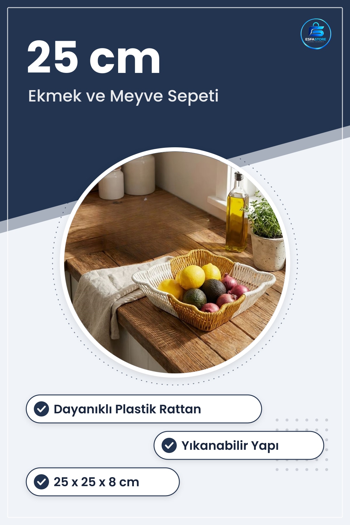 Kare Dalgalı Plastik Rattan Ekmek Meyve Sepeti Banyo Mutfak Düzenleyici Yıkanabilir Organizer