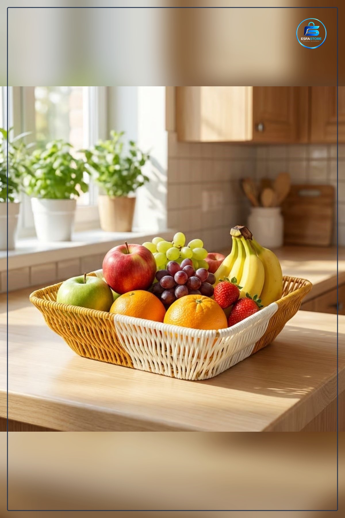 Kare Plastik Rattan Ekmek ve Meyve Sepeti Mutfak Banyo Düzenleyici Organizer Yıkanabilir Pratik