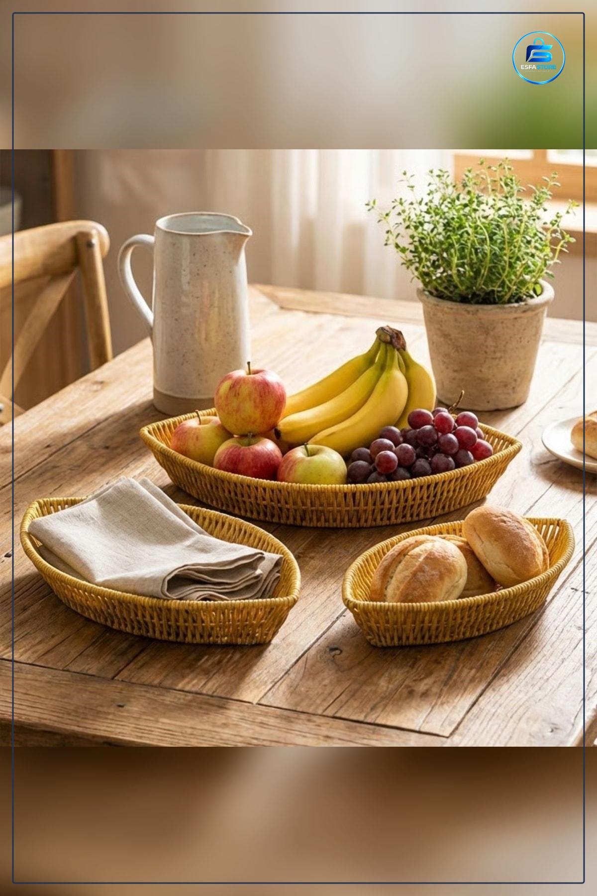 Kayık Formlu Plastik Rattan Sepet Seti Hasır Görünümlü Ekmek Meyve Sunum Organizer Dayanıklı