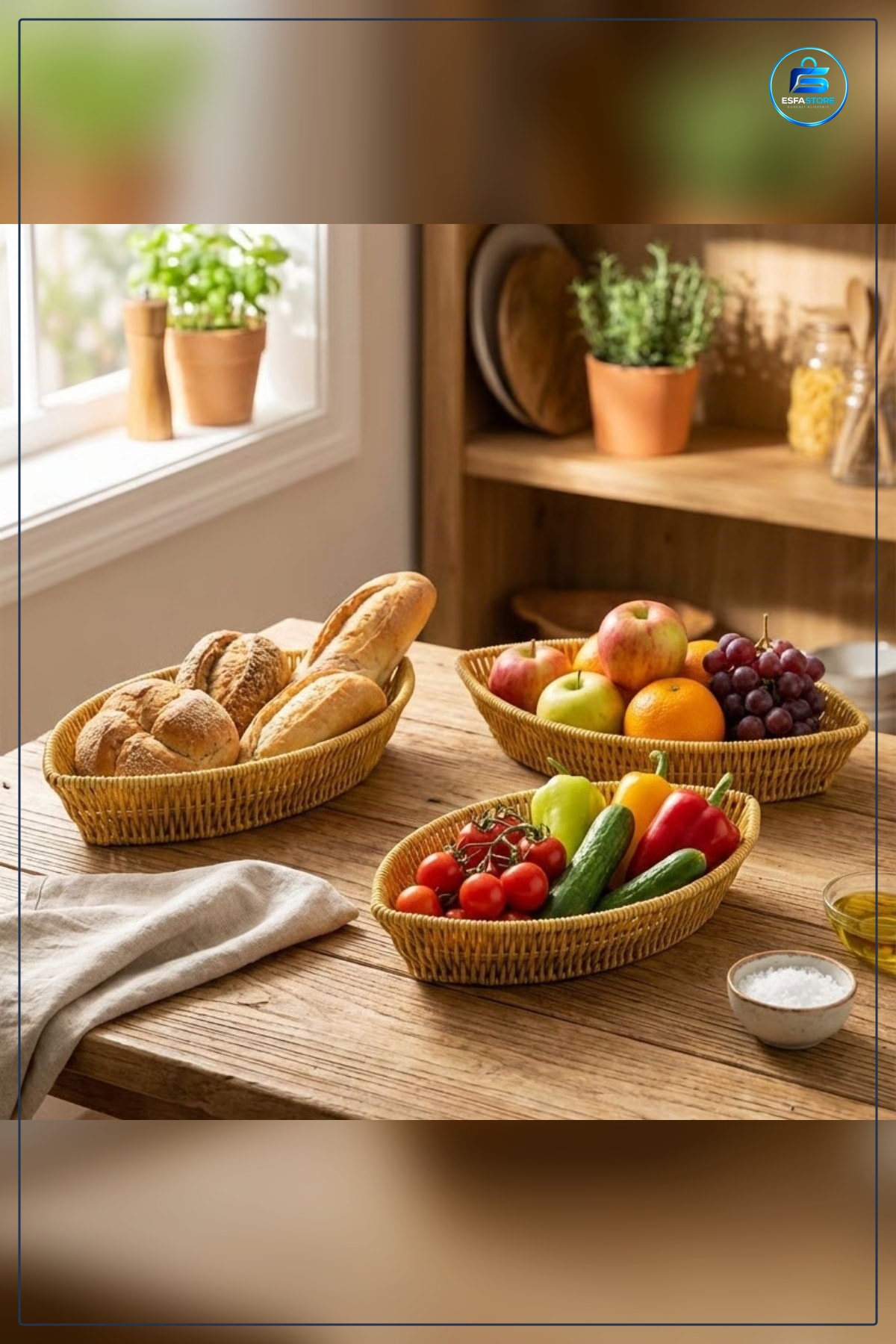 Kayık Formlu Plastik Rattan Sepet Seti Hasır Görünümlü Ekmek Meyve Sunum Organizer Dayanıklı