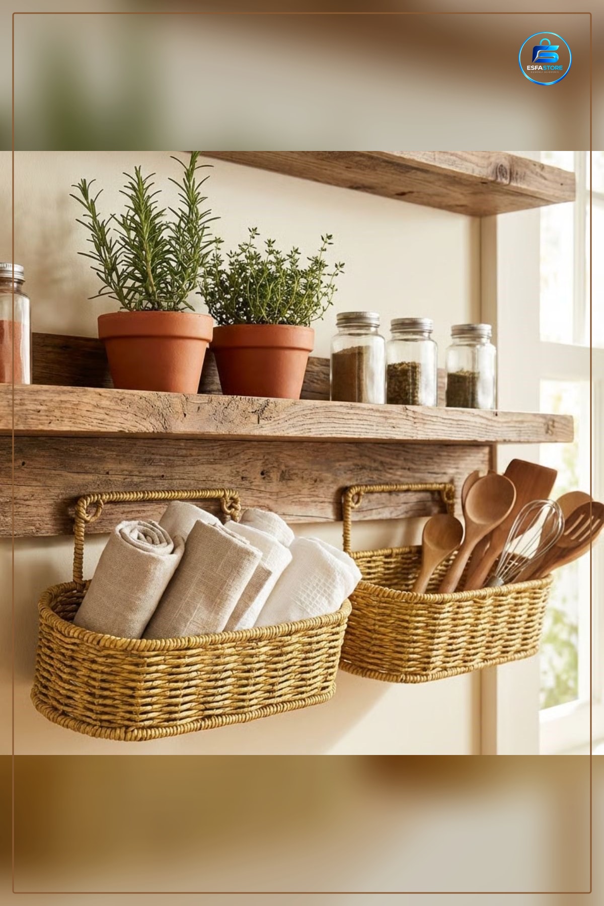 Duvar Askılı Plastik Rattan Organizer Oval Hasır Görünümlü Mutfak Banyo Raf Sepeti Düzenleme
