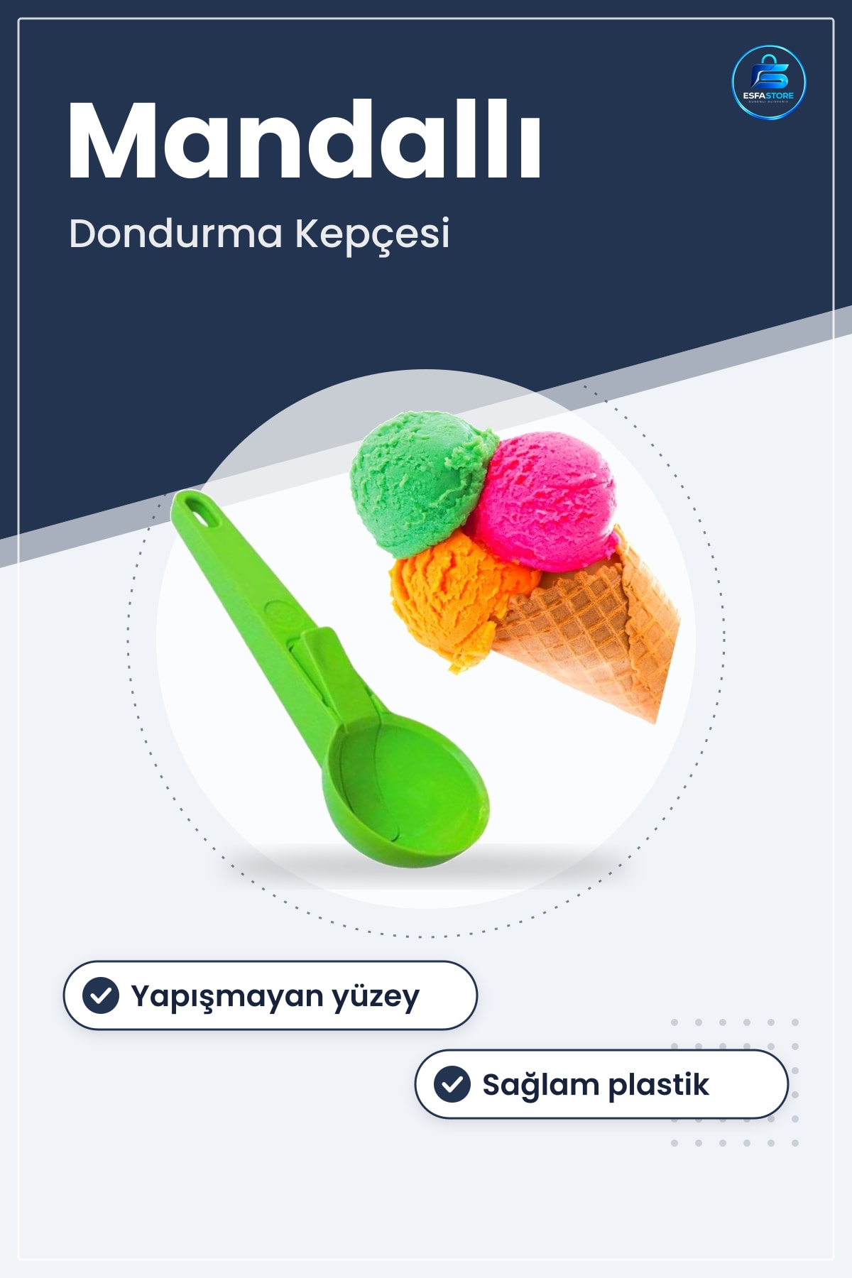 Dondurma Servis Kepçesi Mandallı Plastik Pratik Sunum Kaşığı Yapışmaz Sağlam Dayanıklı Renkli