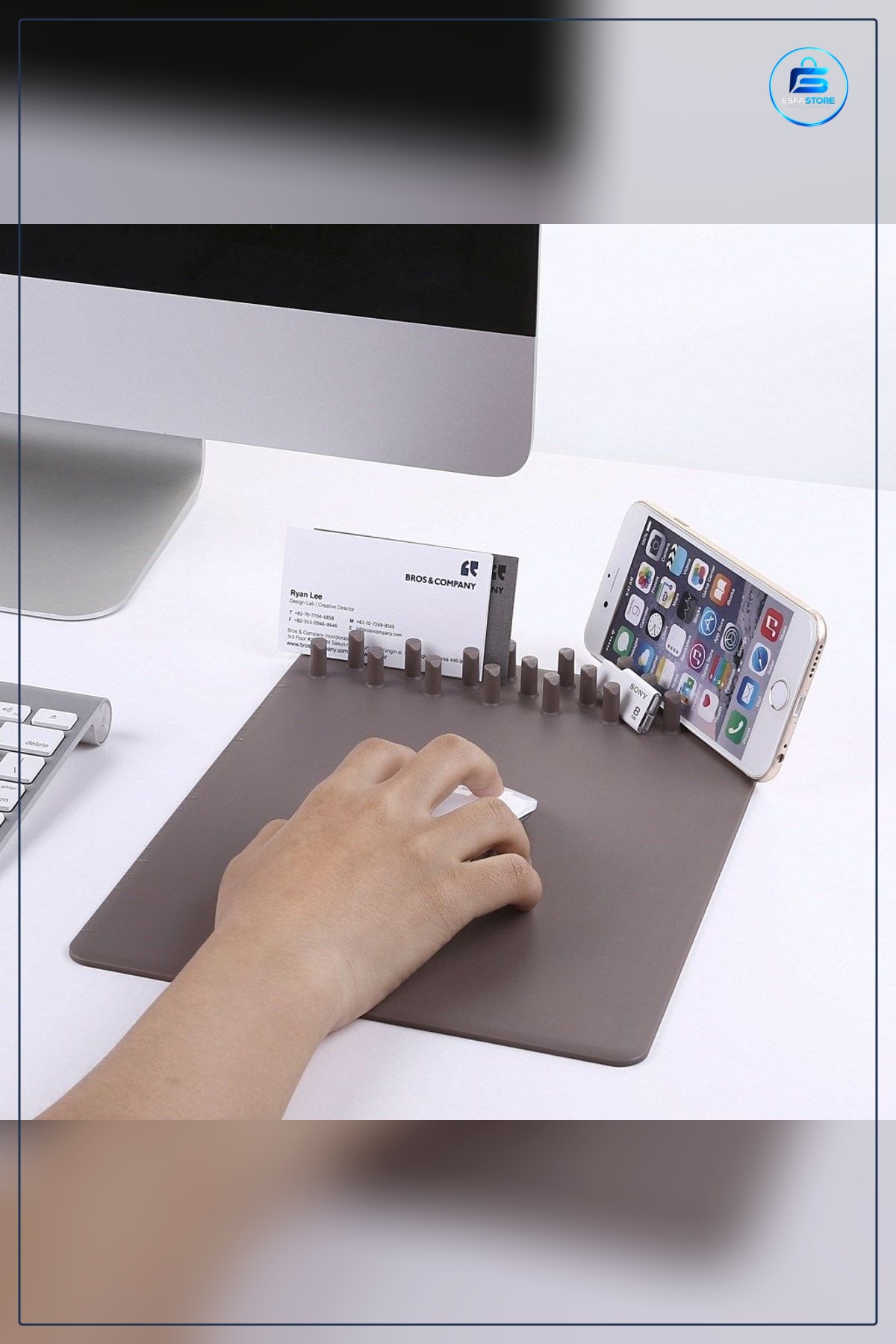 Standlı Mouse Pad Cep Telefonu Tutucu 273x206x23 mm Kartvizitlik Kablo Toparlayıcı Masa Düzenleyici