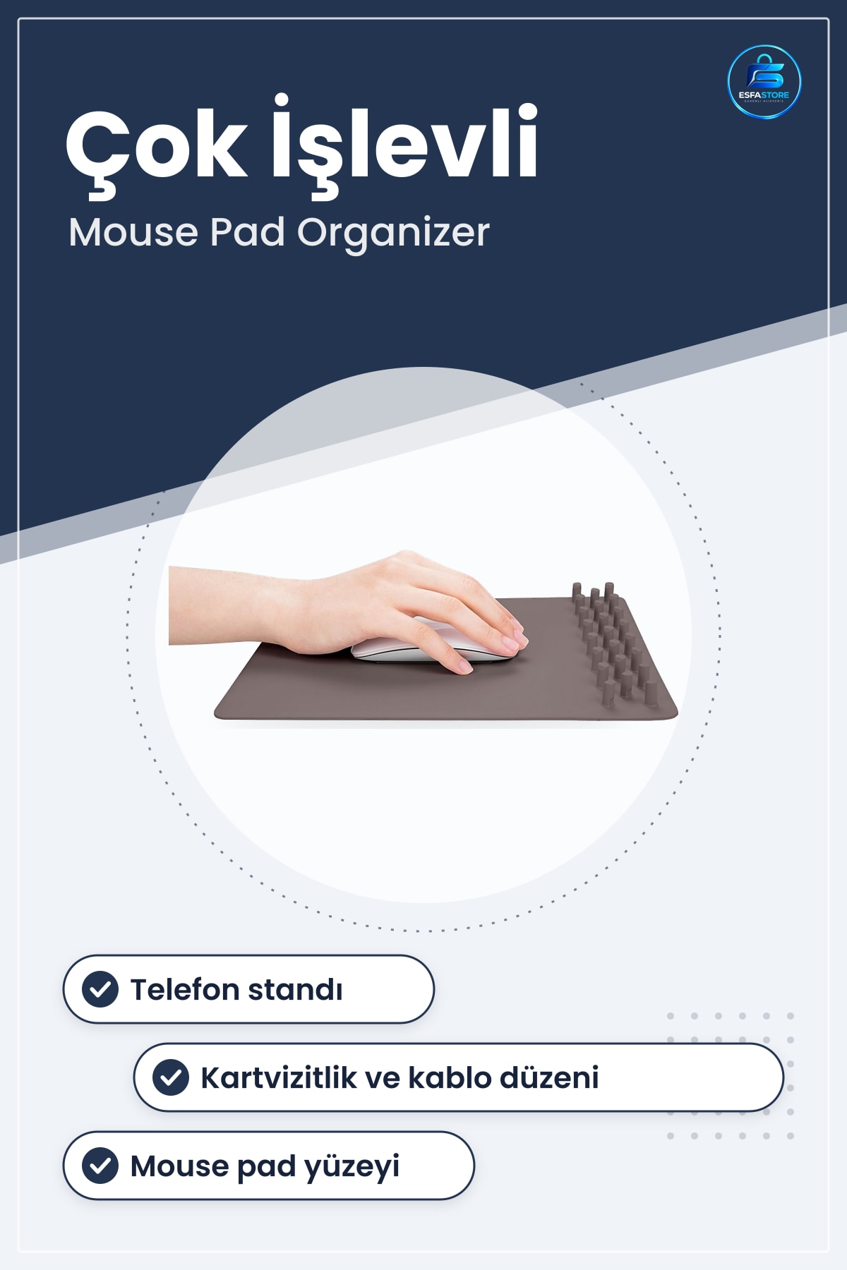 Standlı Mouse Pad Cep Telefonu Tutucu 273x206x23 mm Kartvizitlik Kablo Toparlayıcı Masa Düzenleyici