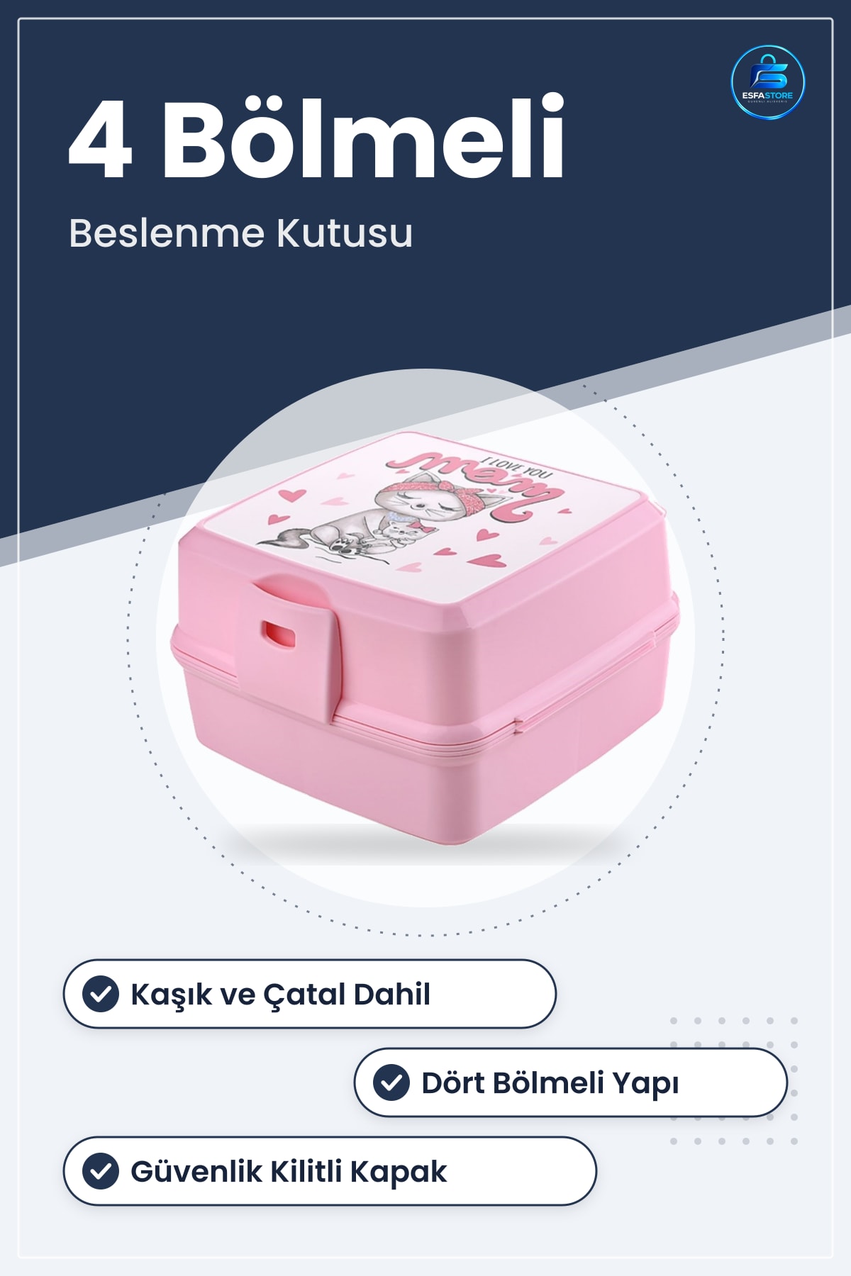 Kendiliğinden Kaşık Çatallı Kedi Desenli Beslenme Kutusu Bölmeli Çocuk Saklama Kabı Pratik