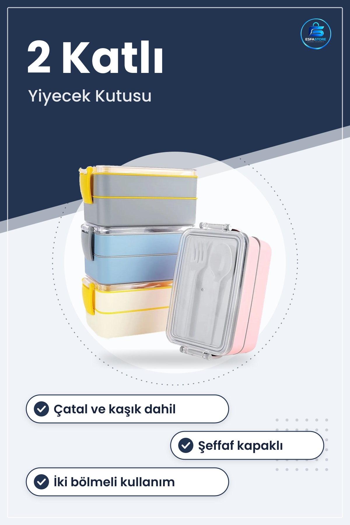 Yiyecek Kutusu Çok Amaçlı İki Bölmeli Çatal Kaşıklı Dayanıklı Beslenme Kabı Okul Ofis Piknik