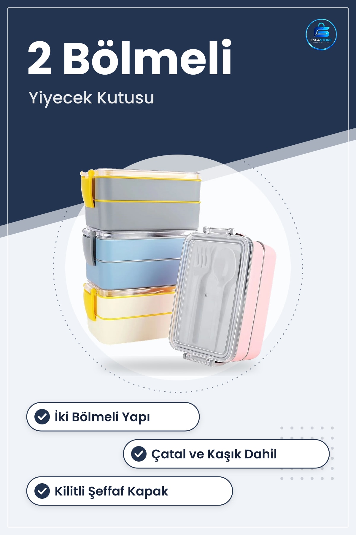 Çok Amaçlı Beslenme Kabı İki Bölmeli Çatal Kaşıklı Dayanıklı Yiyecek Kutusu Okul Ofis Piknik