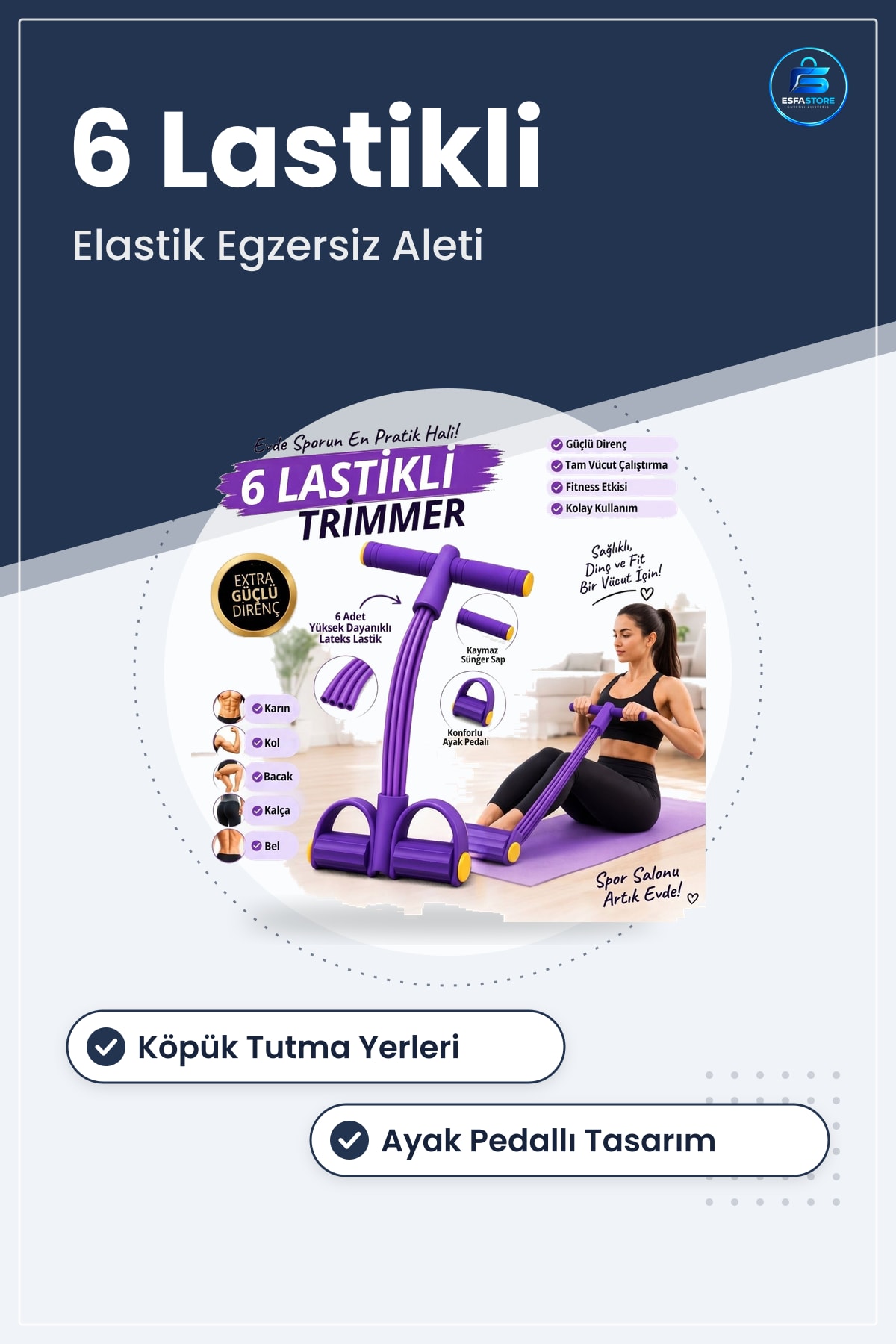 Jimnastik Aleti Body Trimmer Karın Kası Çalıştırıcı 6 Lastikli Elastik Yay 42 x 24 4 cm