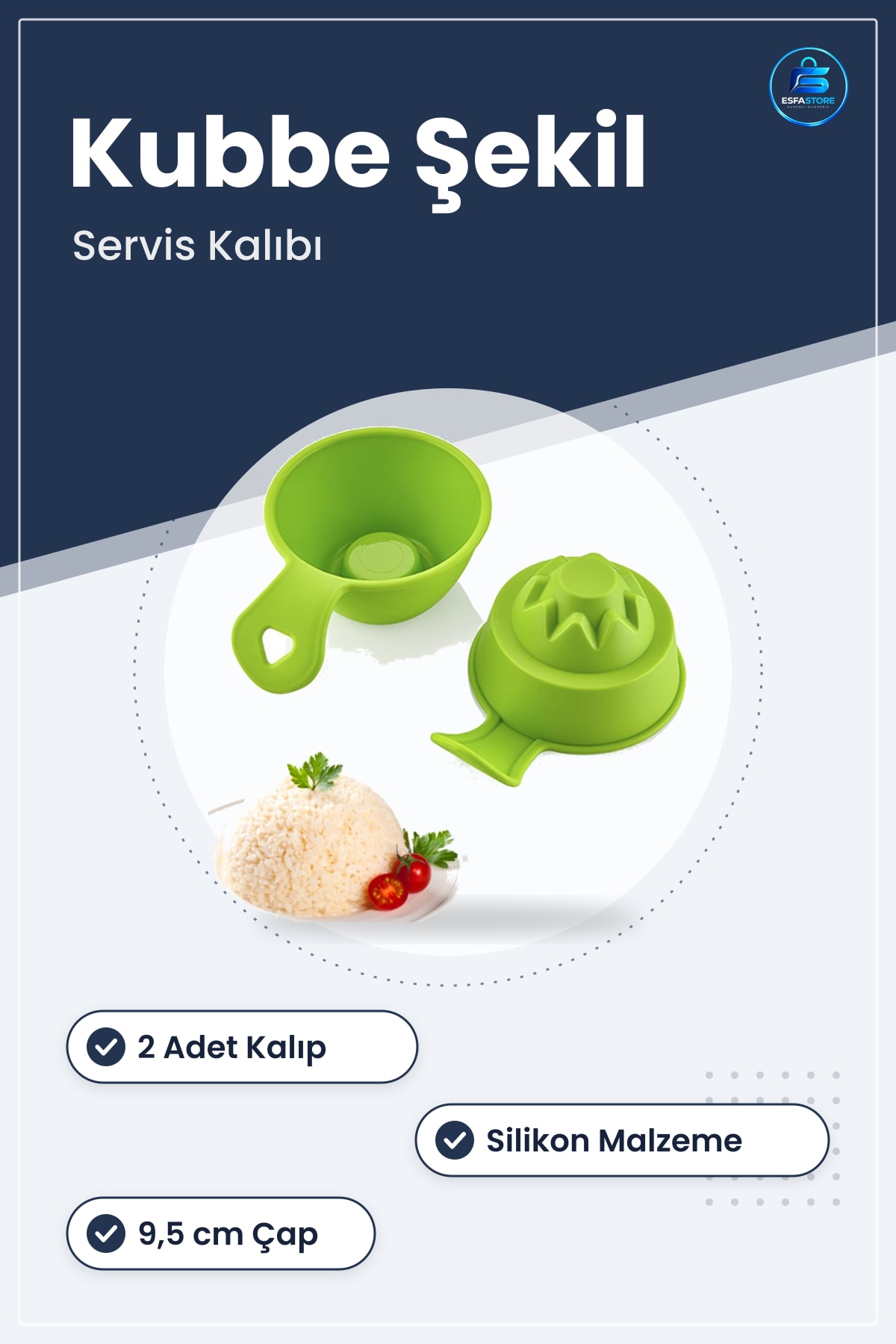 Pilav ve Helva Şekil Verici Servis Kalıbı 2 Adet 9,5 cm Çap Silikon Pratik Mutfak Aleti Yuvarlak