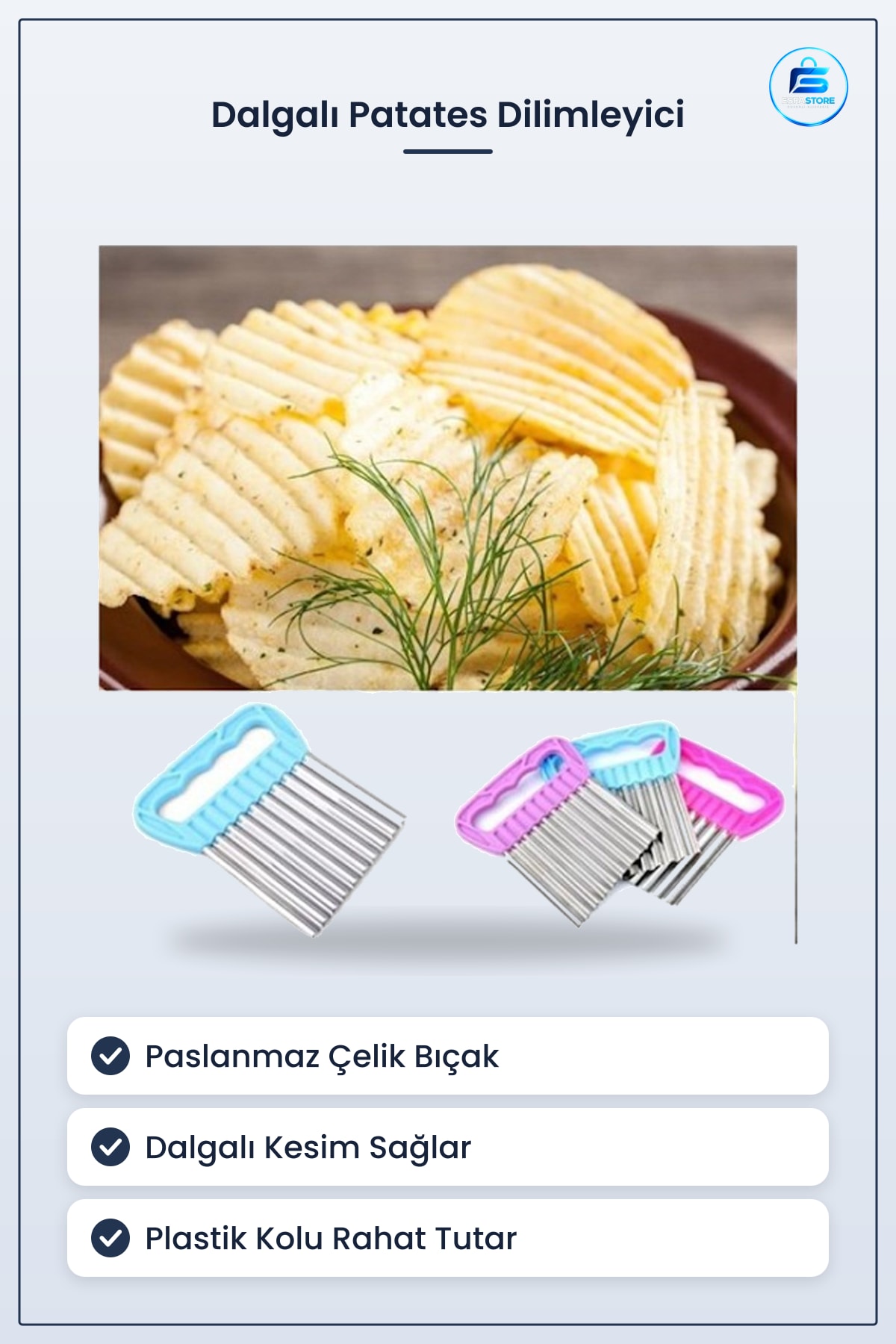 Dalgalı Patates Dilimleyici Paslanmaz Çelik Bıçak Meyve Sebze Doğrama Aleti Kıvırcık Kesim