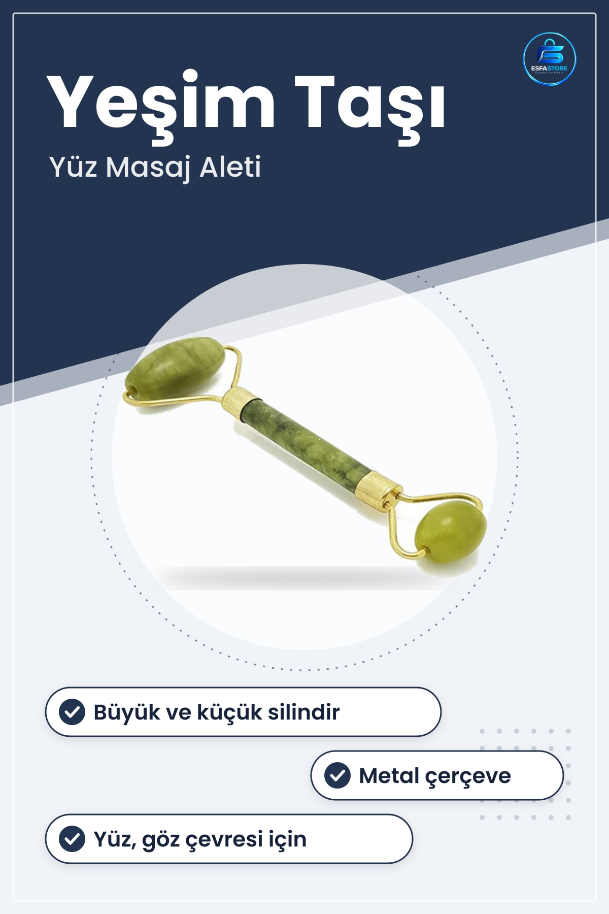 Yeşim Taşı Çift Taraflı Cilt Masaj Aleti Yüz İçin Pratik Yeşil Taş Roller Gözaltı Çene Boyun