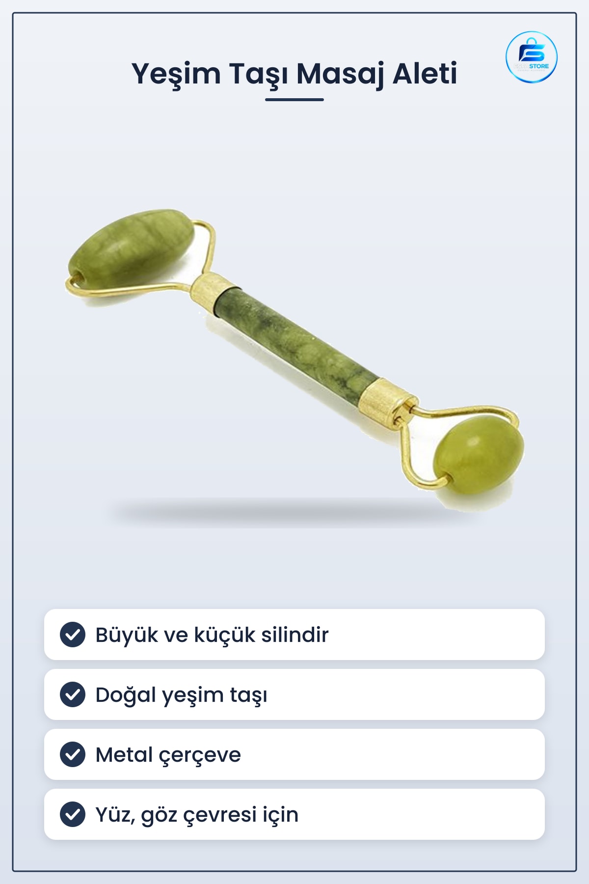 Yeşim Taşı Çift Taraflı Cilt Masaj Aleti Yüz İçin Pratik Yeşil Taş Roller Gözaltı Çene Boyun