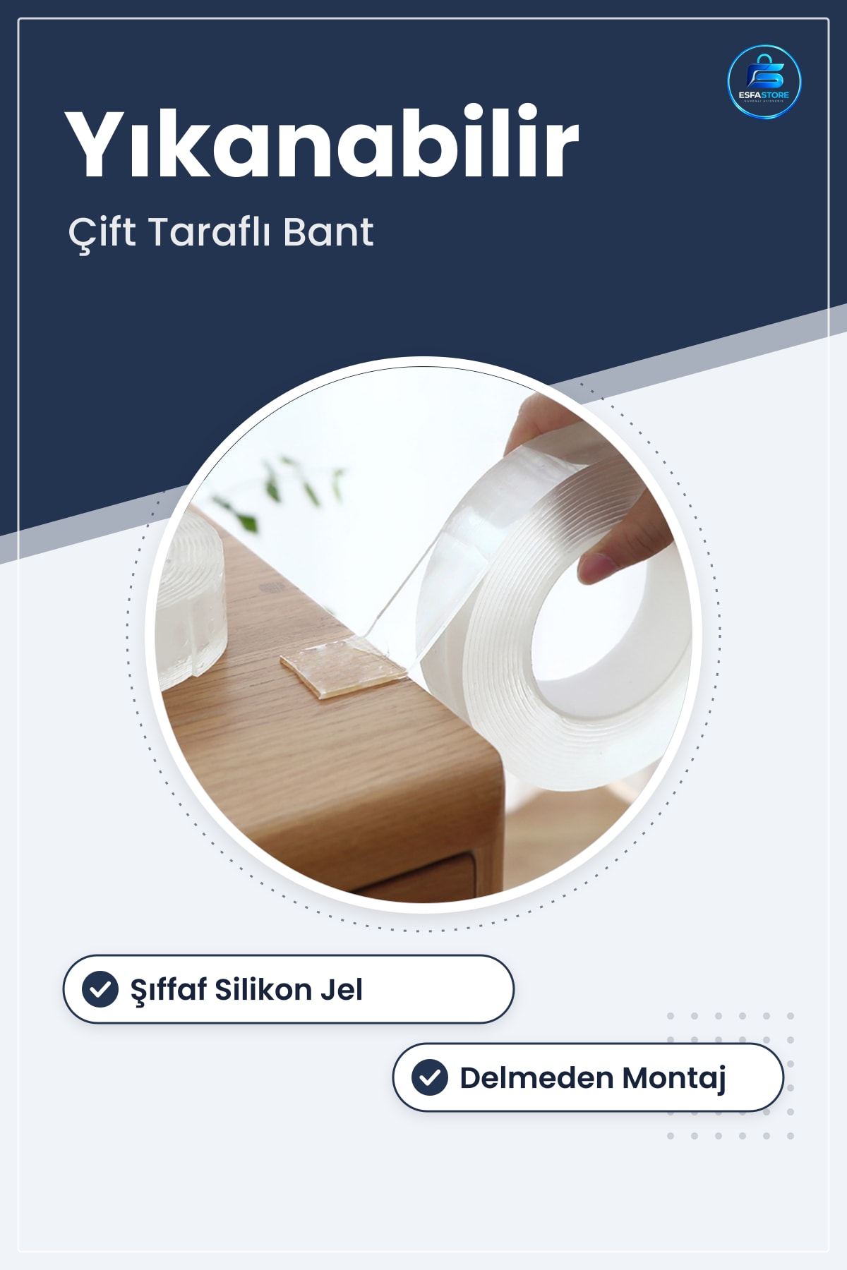 Çift Taraflı Nano Bant Kuvvetli Silikon Jel Yapıştırıcı Yıkanabilir Yeniden Kullanılabilir Şeffaf