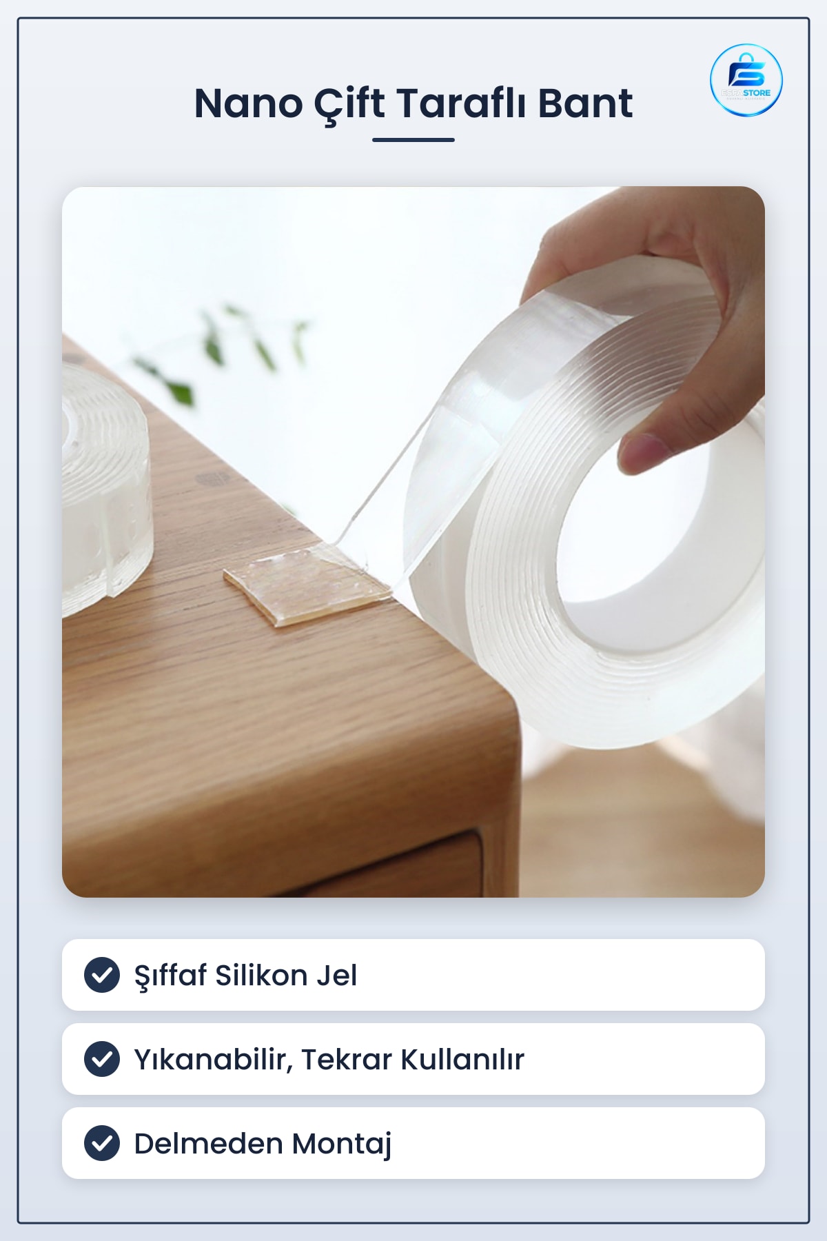Çift Taraflı Nano Bant Kuvvetli Silikon Jel Yapıştırıcı Yıkanabilir Yeniden Kullanılabilir Şeffaf