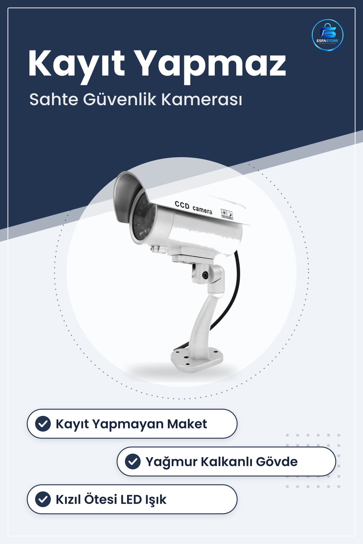 Sahte Güvenlik Kamerası Maket Caydırıcı Kamera Yağmur Kalkanlı 17,5 cm x 14,5 8,3