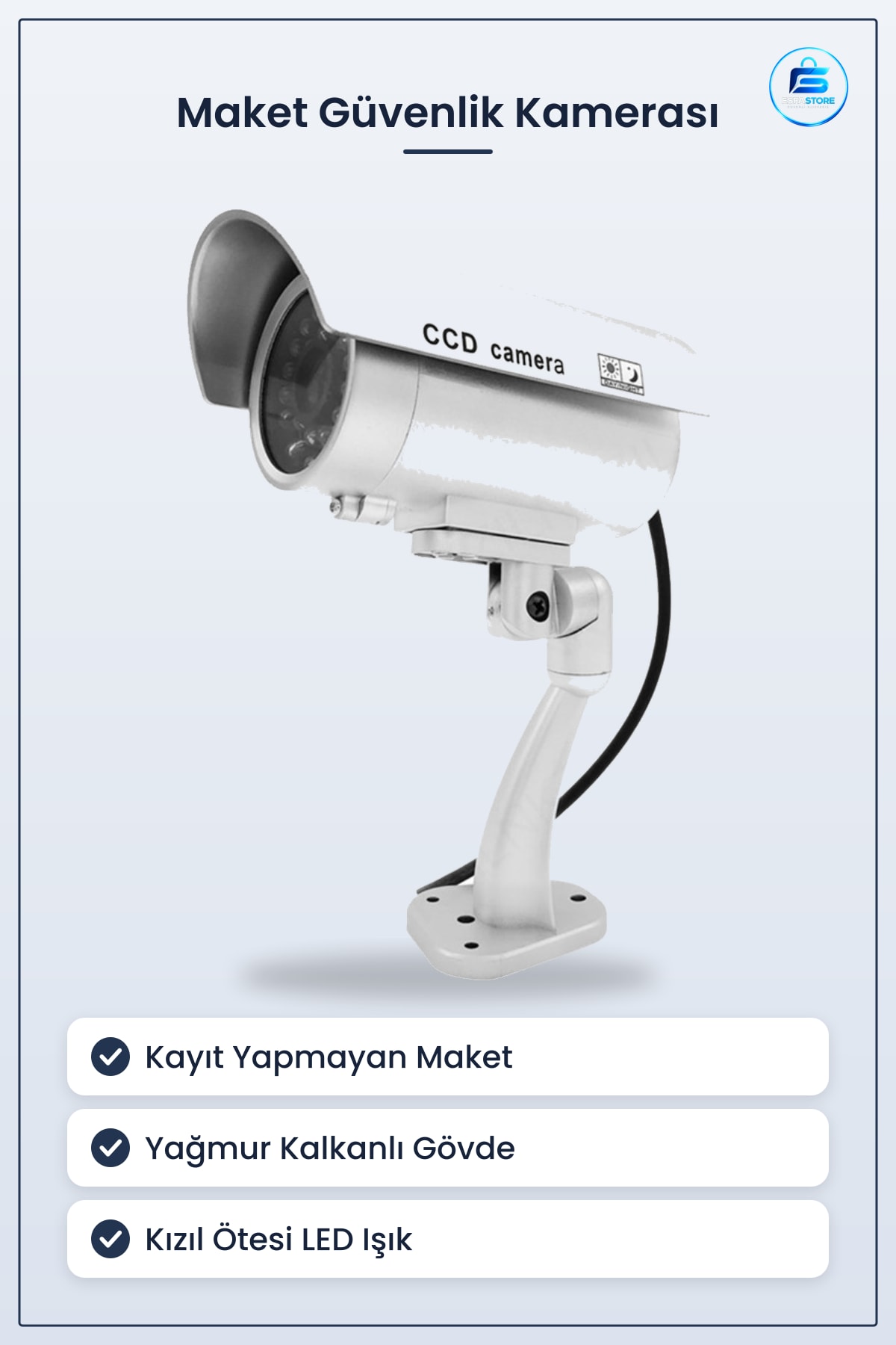 Sahte Güvenlik Kamerası Maket Caydırıcı Kamera Yağmur Kalkanlı 17,5 cm x 14,5 8,3