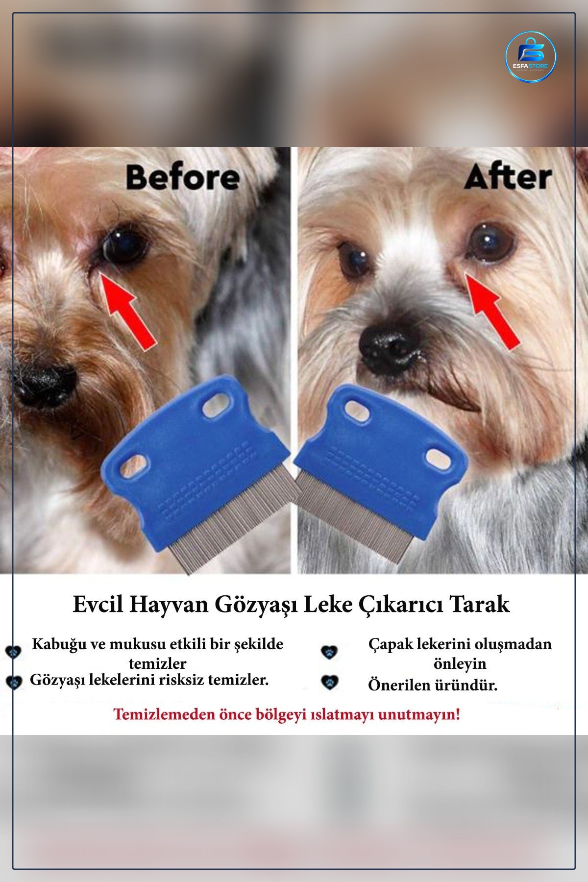 Evcil Hayvan Kedi Köpek Pire ve Gözüyaşı Lekesi Temizleme Taraağı İnce Dişli Metal Bakım Aracı