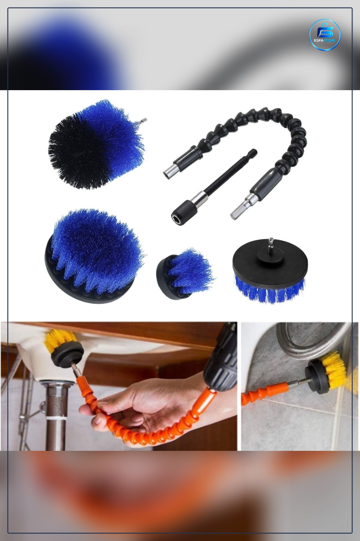 Matkap Ucuna Takılan Değiştirilebilir Esnek Temizleme Fırçası Seti Banyo Halı Koltuk Temizliği