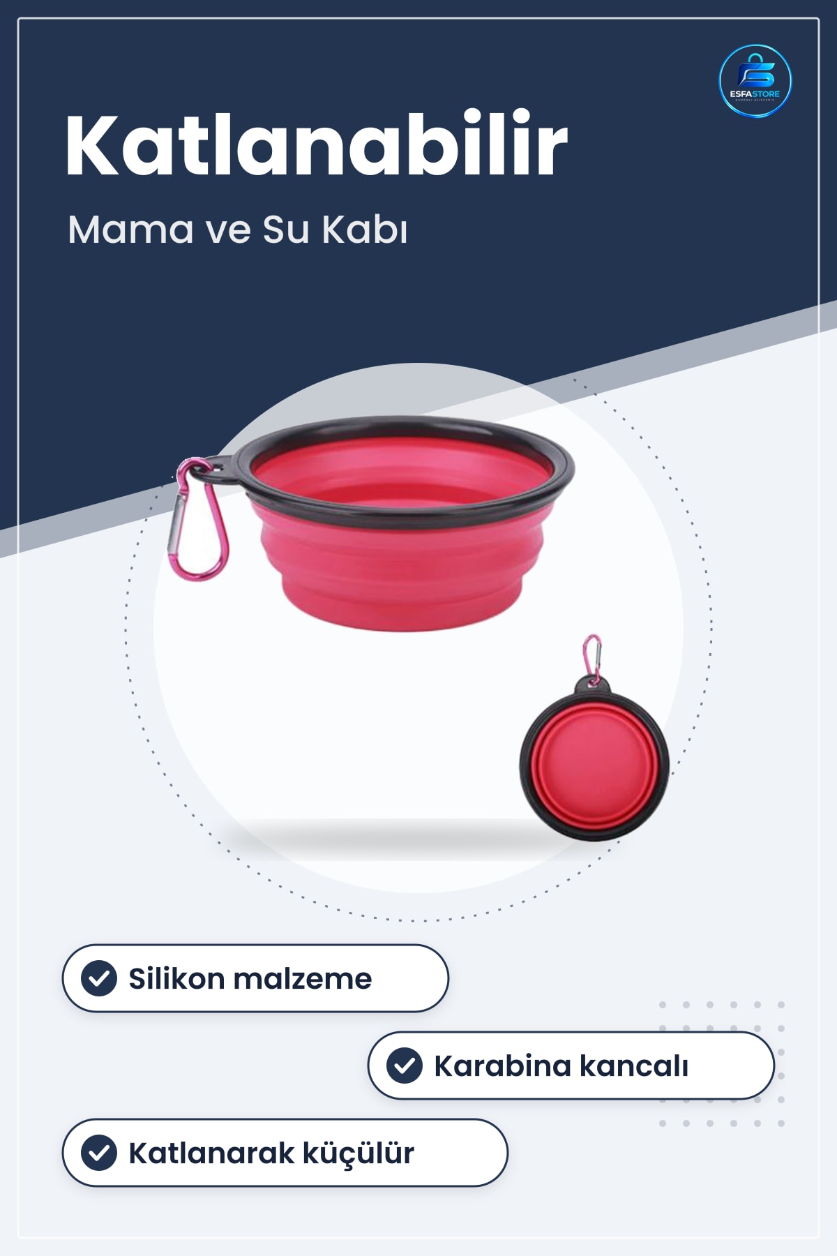 Katlanabilir Kedi Köpek Mama ve Su Kabı Silikon Kancalı Çap 13 cm Taşınabilir Pratik