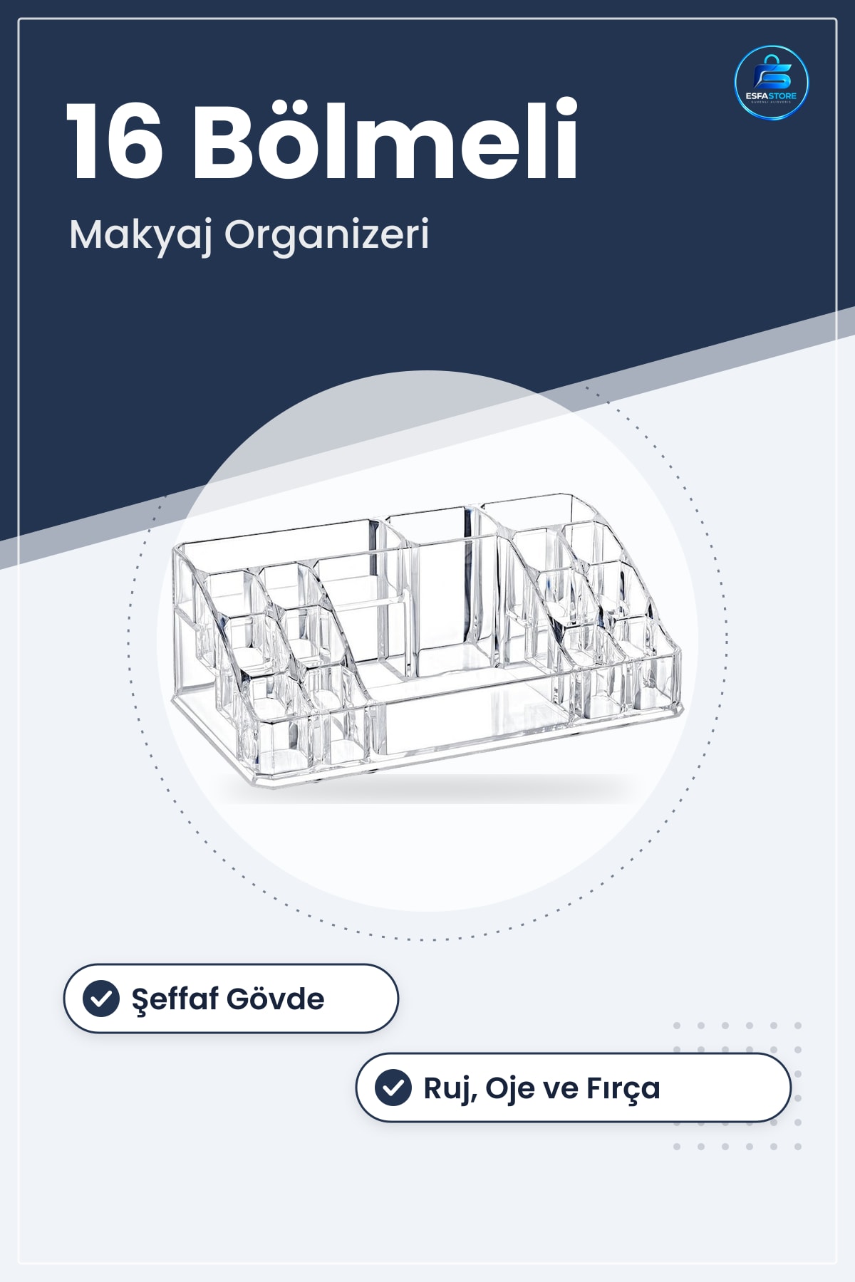 Makyaj Malzemesi Düzenleyici Organizatör 16 Bölmeli Şeffaf Kozmetik Standı Saklama Kutusu