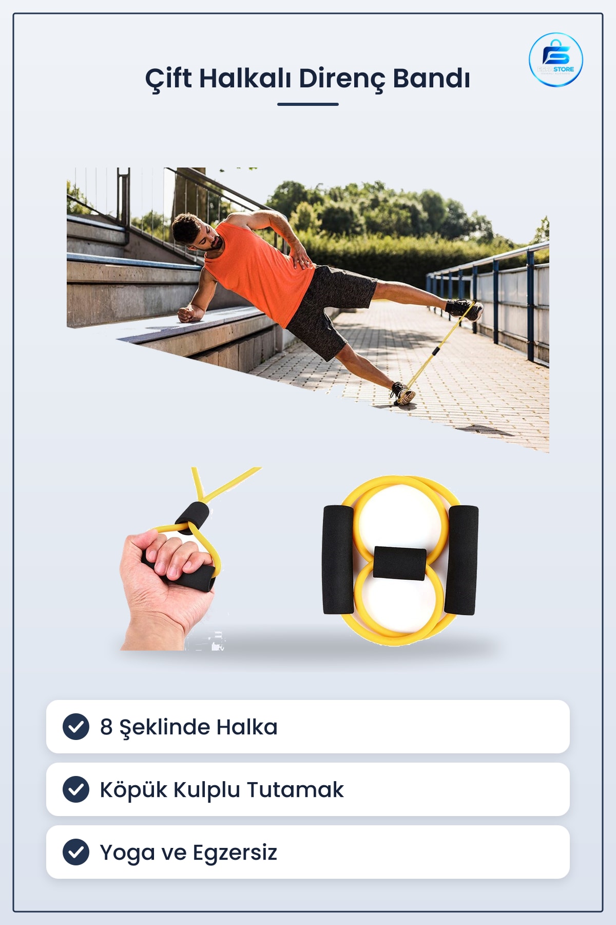 Çift Halkalı Direnç Bandı Yoga Egzersiz Lastиği Vücut Geliştirme Kulplu Pratik Spor Ekipmanı