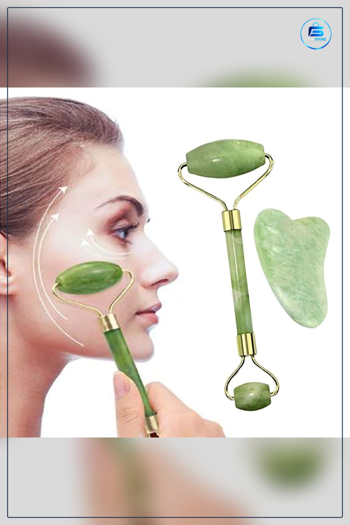 Çift Taraflı Yeşim Taşı Cilt Yüz Masaj Aleti Jade Roller Seti Gua Sha Taşlı Kullanışlı Hediyelik