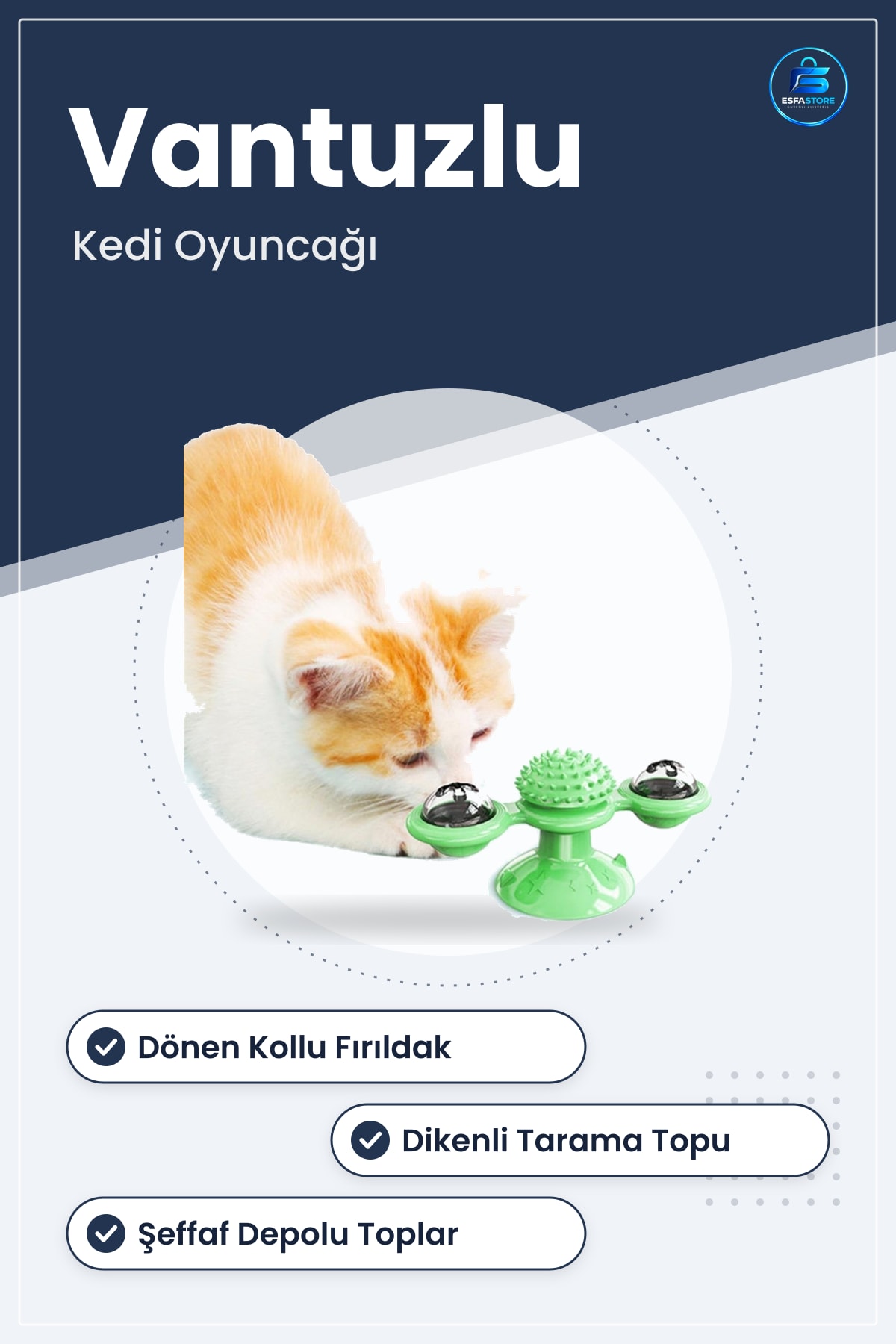 Vantuzlu Fırıldak Kedi Oyuncağı Toplu Dönen Şeffaf Depolu İnteraktif Dayanıklı Tırmalama Topu
