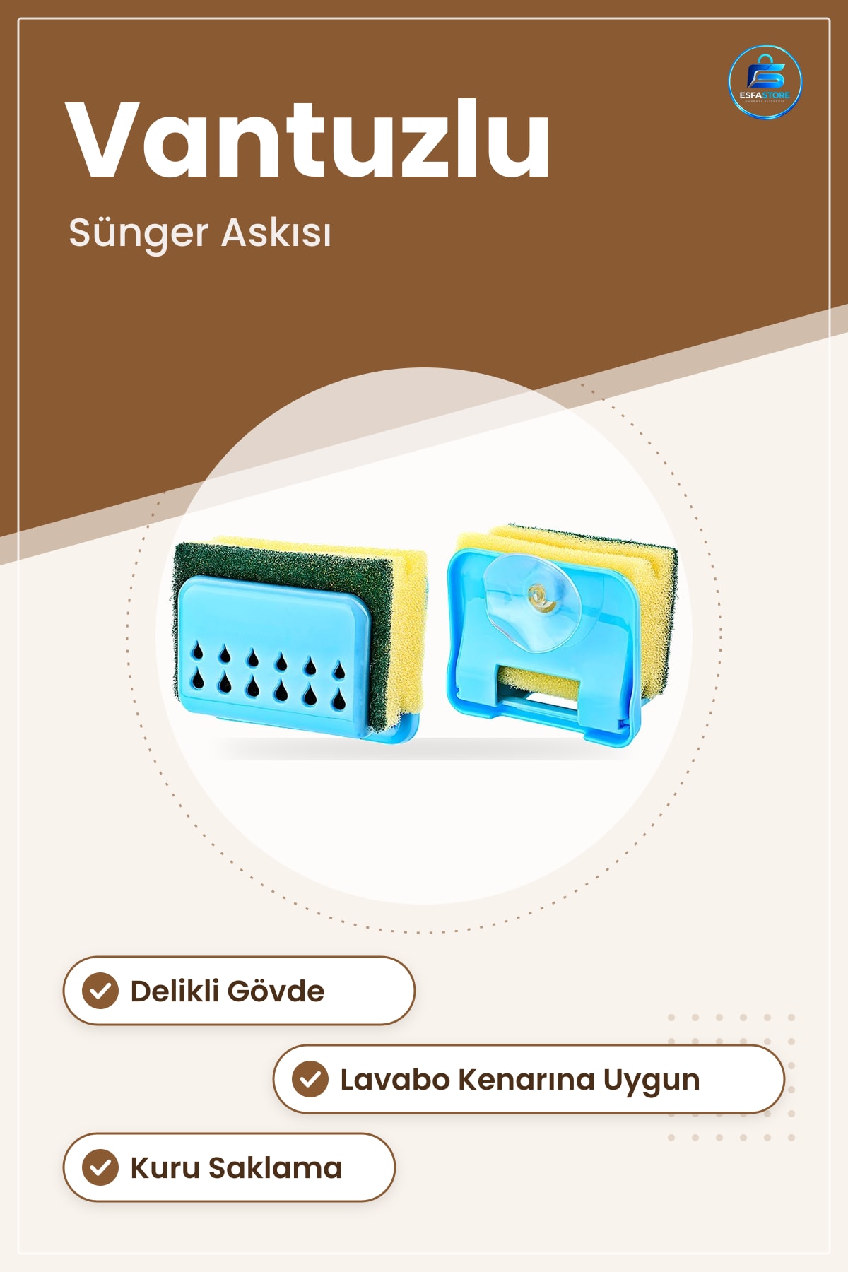 Vantuzlu Bulaşık Süngeri Askƒ±sƒ± Mutfak Lavabo Aparatı Pratik Sünger Tutacăğı Karışık Renk