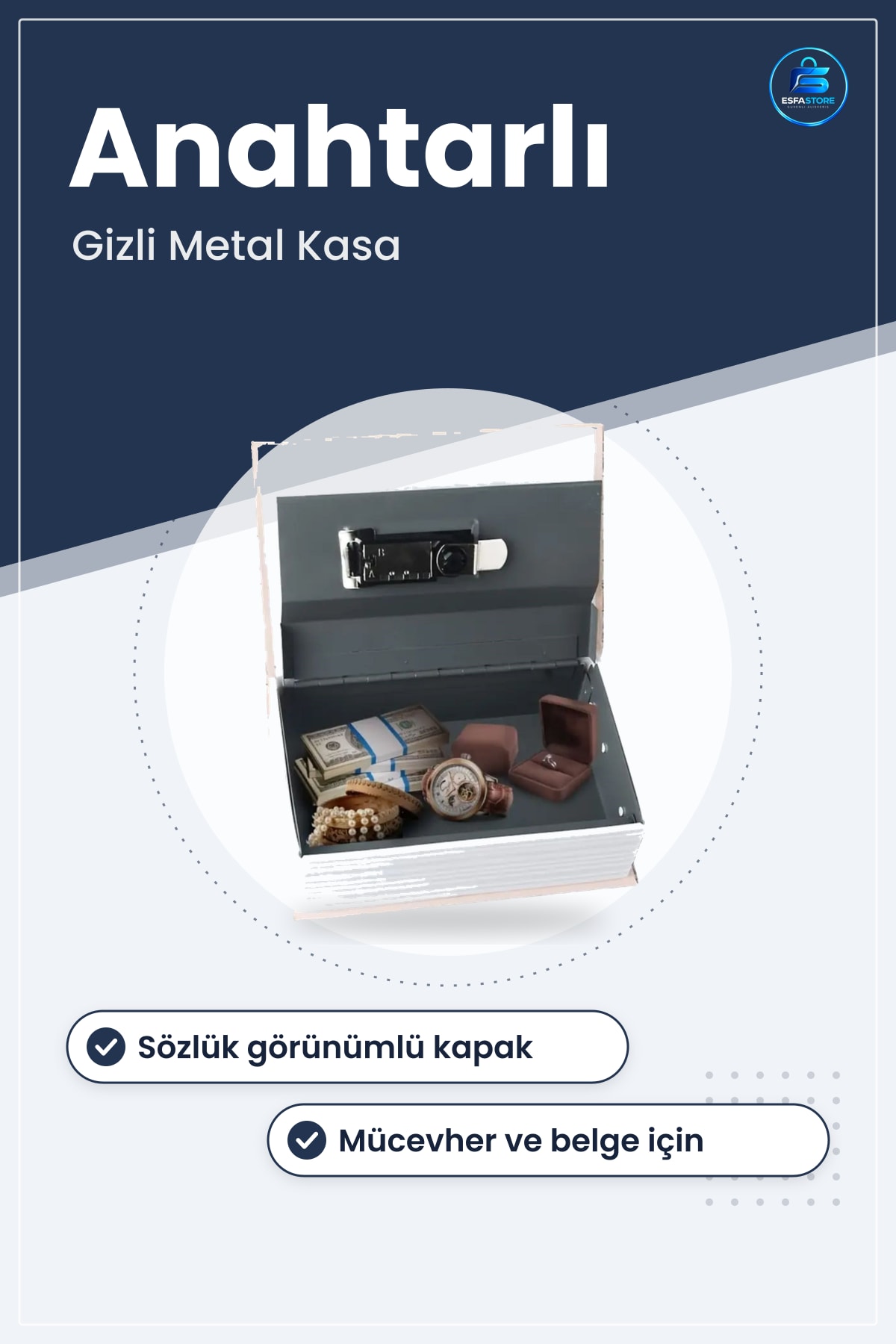 Kitap Görünümlü Metal Gizli Kasa Anahtarlı Kilit Kamuflaj Hediyelik Değerli Eşya Saklama Pratik