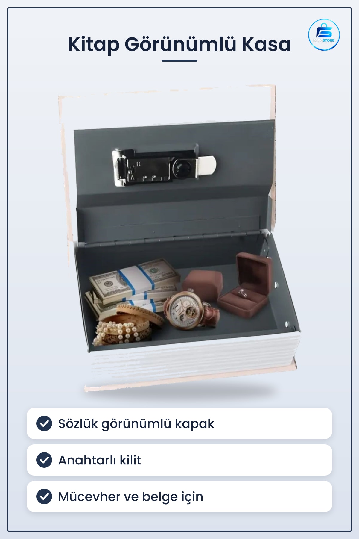 Kitap Görünümlü Metal Gizli Kasa Anahtarlı Kilit Kamuflaj Hediyelik Değerli Eşya Saklama Pratik