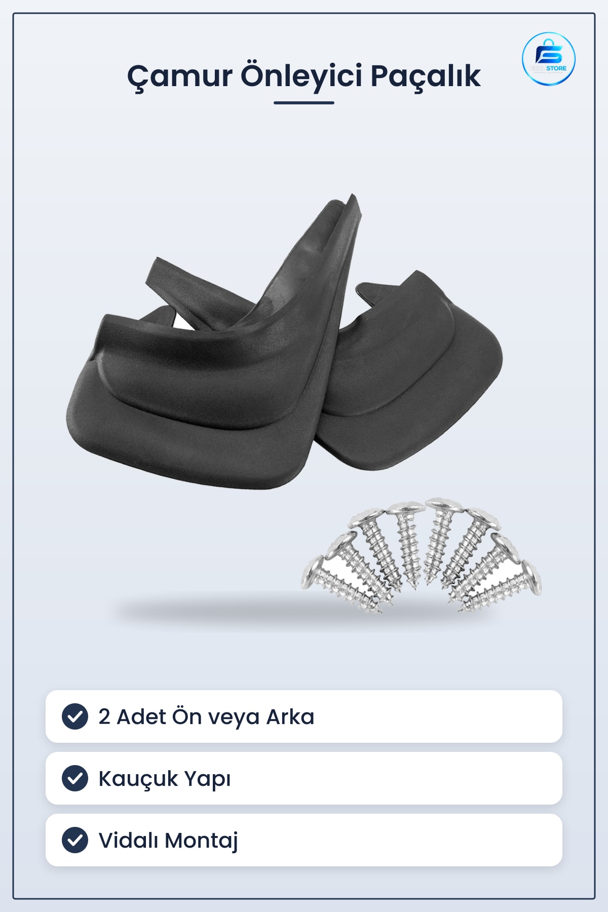 Çamur Önleyici Paçalık 2 Adet Ön veya Arka Uyumlu Universal 32x19 cm Kauçuk Araç Taş Koruyucu