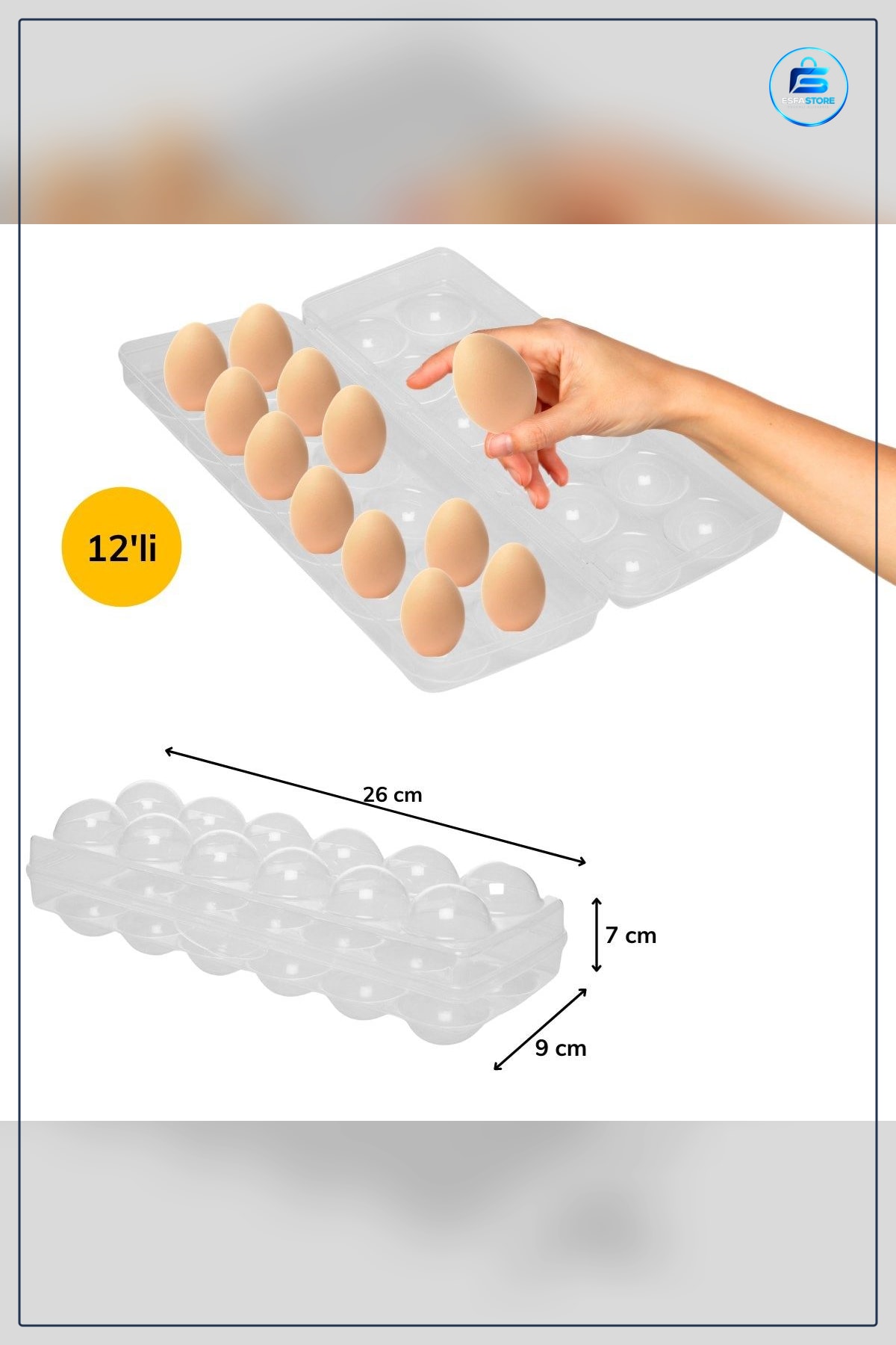 Yumurta Saklama Kabı 12li Şeffaf Kapaklı Kilitli Sert Plastik Buzdolabı Kutusu 27cm x 10,5cm 7cm