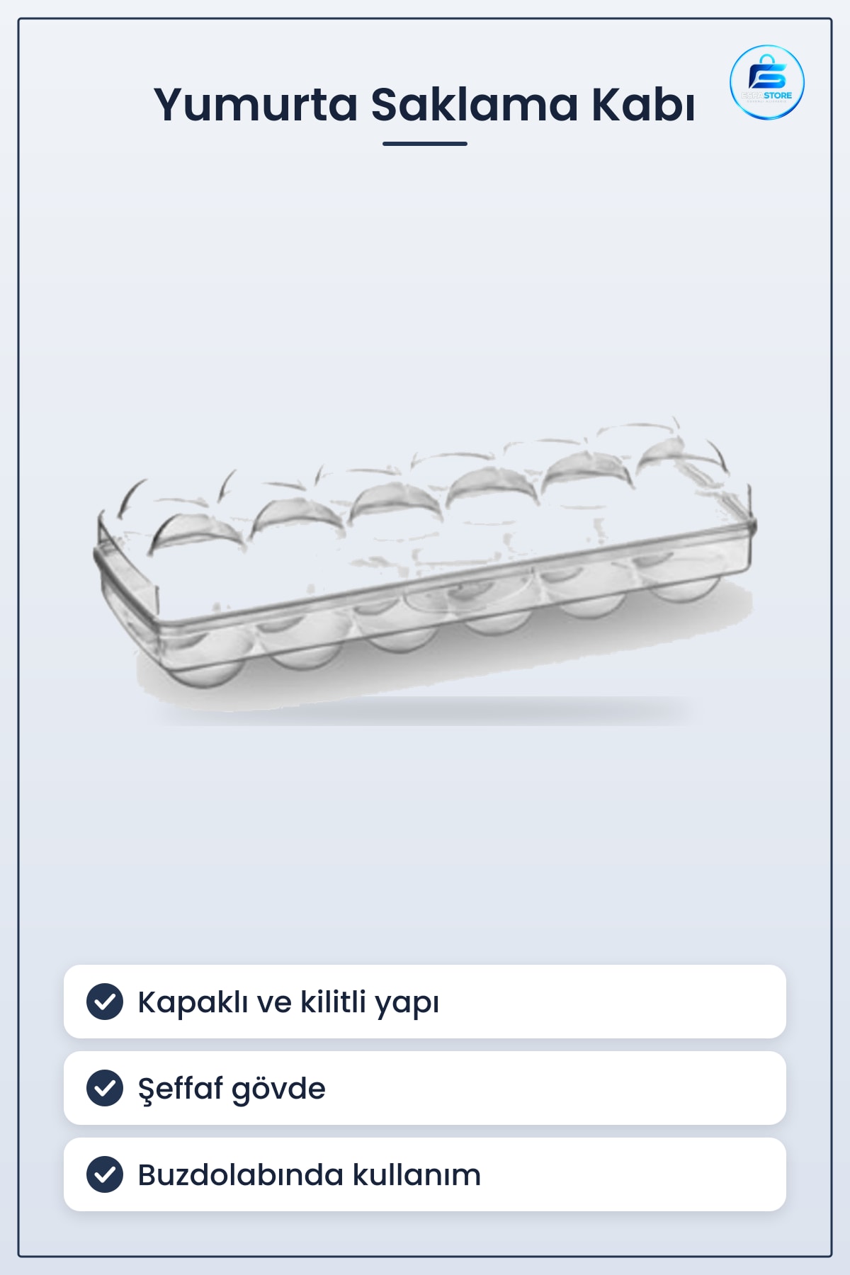 Yumurta Saklama Kabı 12li Şeffaf Kapaklı Kilitli Sert Plastik Buzdolabı Kutusu 27cm x 10,5cm 7cm