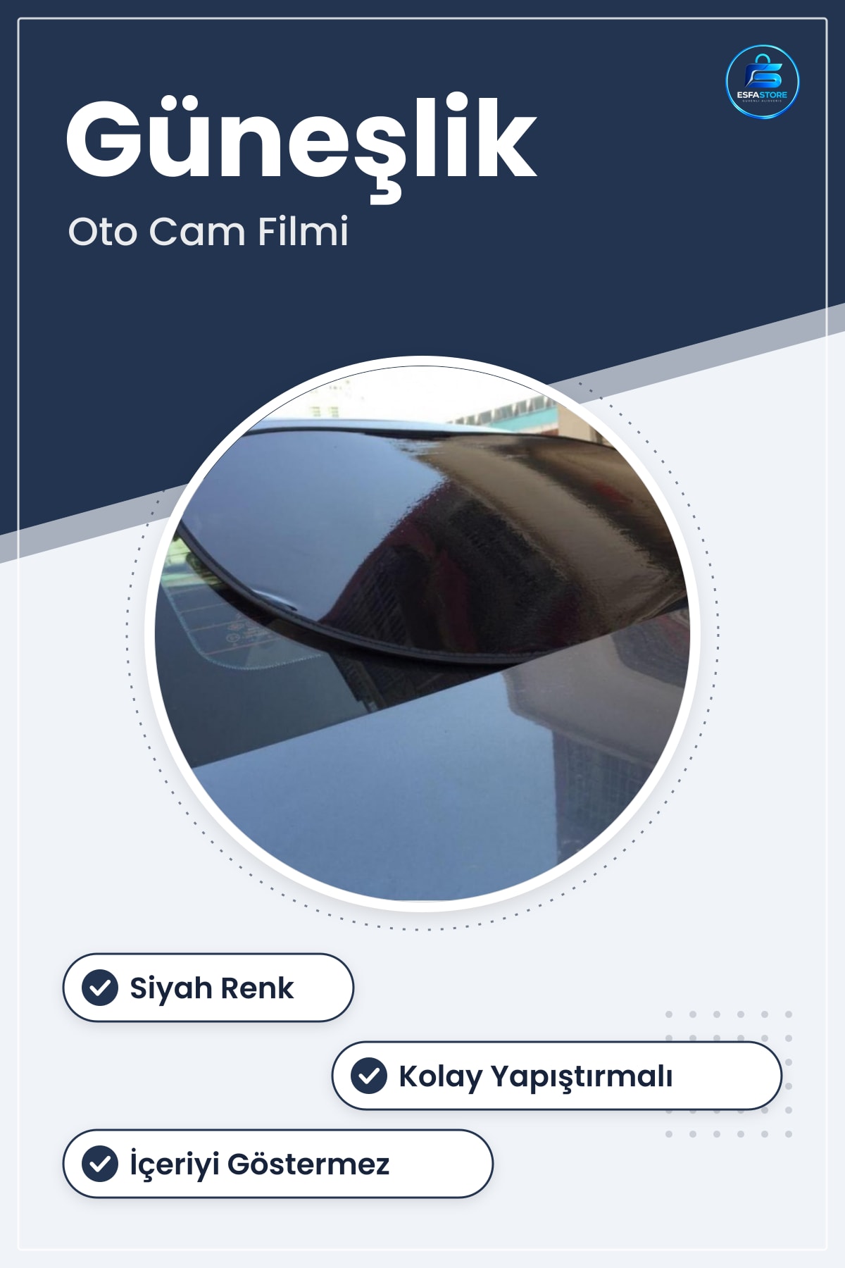 Siyah Oto Güneşlik Filmi 100cmx50cm Kolay Yapıştırmalı İçeriyi Göstermeyen Pratik Ön Cam Kaplama