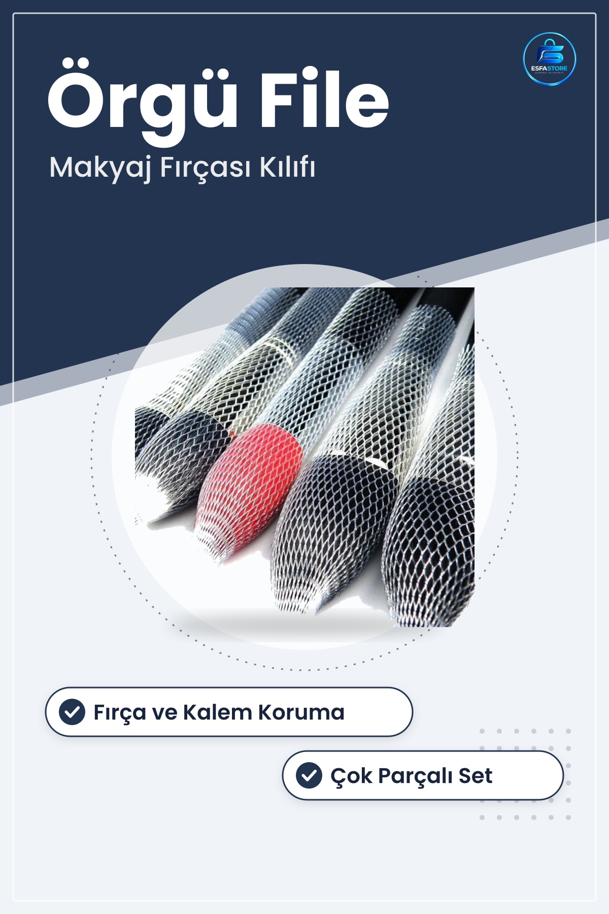 Makyaj Fırça ve Göz Kalemi Koruyucu File Kılıf Seti Örgü Kapak Kozmetik Düzenleyici Pratik