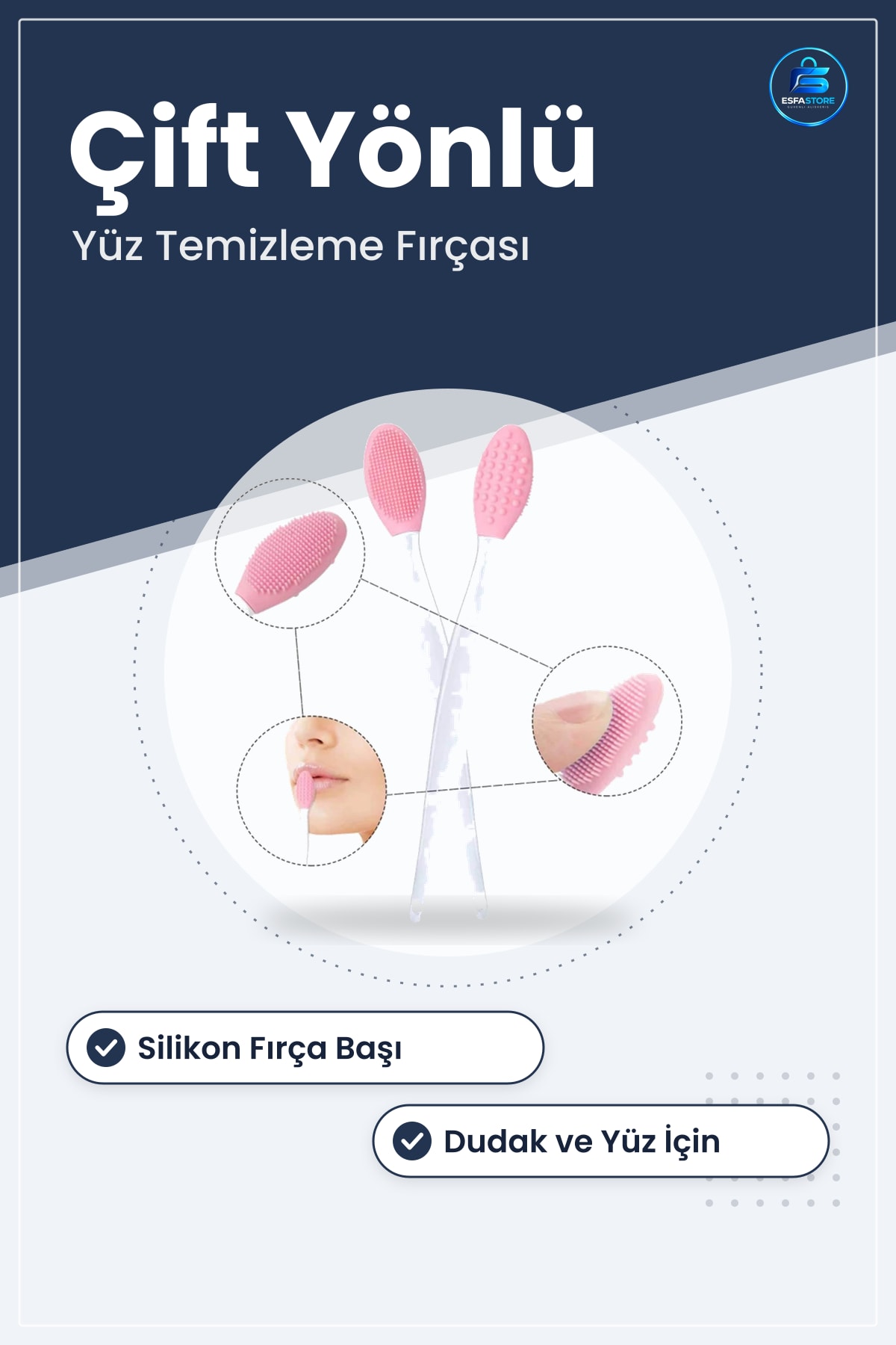 Silikon Dudak Fırçası Peeling Etkili Gözenek Temizleyici Akne Giderici Çift Yönlü Set Pratik Bakım